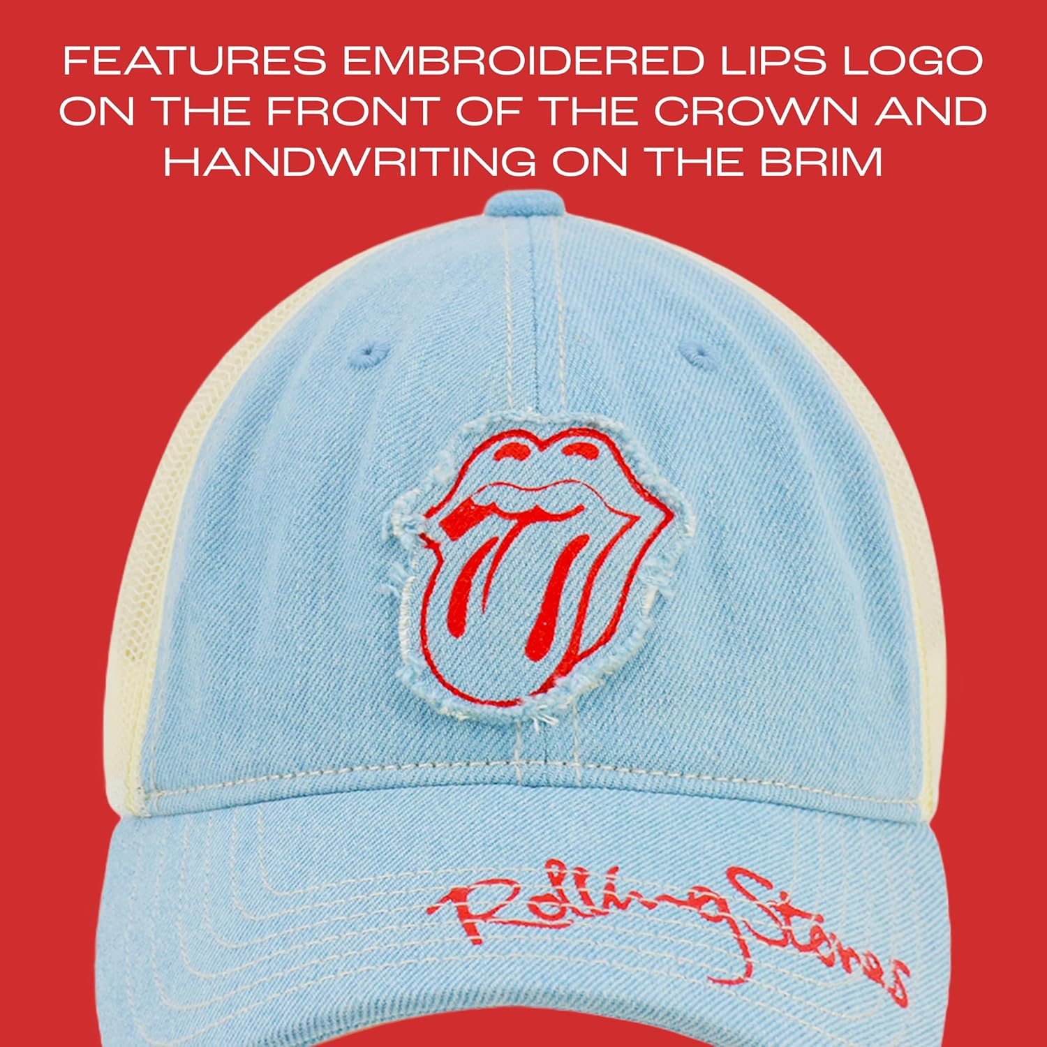 Concept One Men's The Rolling Stones Men's Trucker Hat, Lips Logo Adjustable Snapback Baseball Cap with Curved Brim