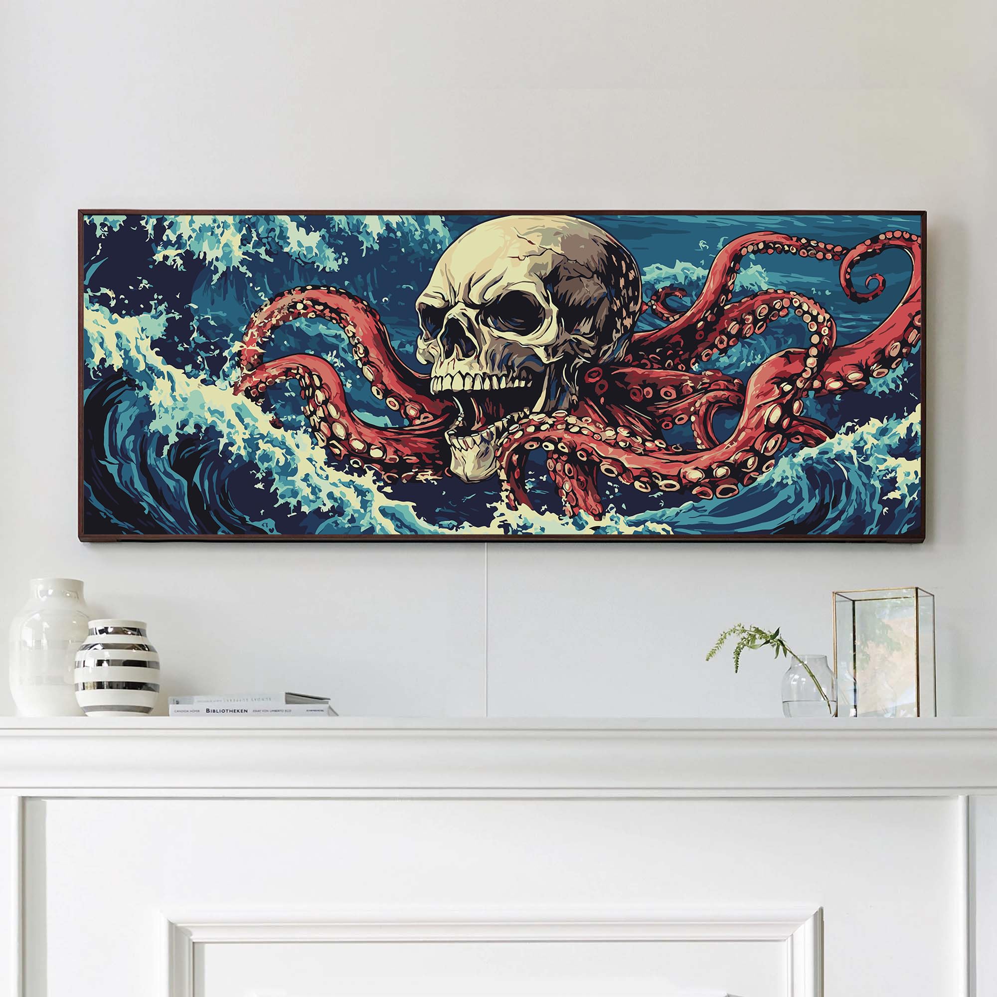 VAIIEYO Paint by Numbers Kit for Adults Octopus, Skull Paint by Numbers Kits, Large Size Painting Kit Canvas Drawing Paintwork for Beginner Arts Craft for Home Wall Decor 12x31inch, Without Frame