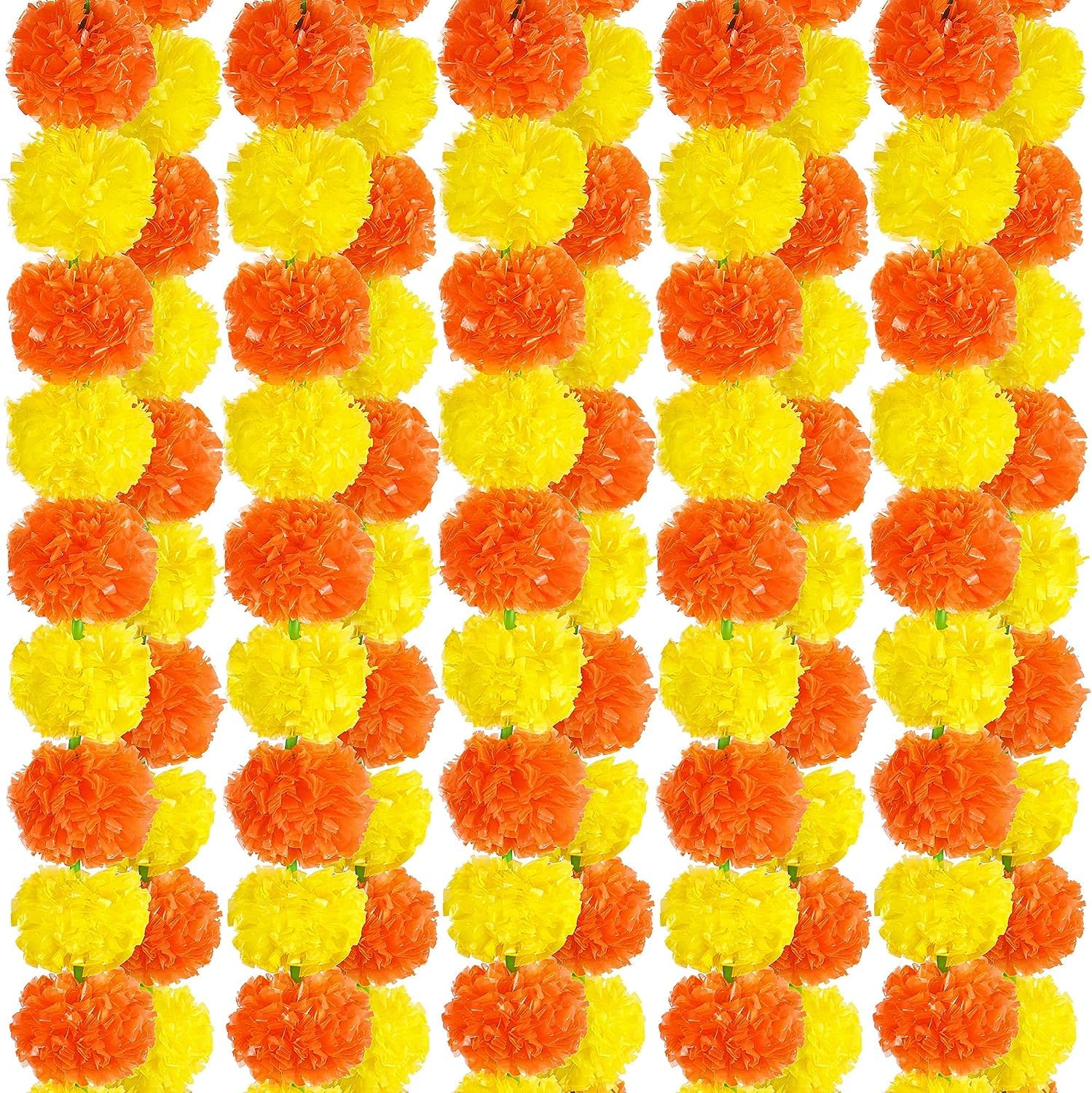 Yoawllty Diwali Decorations for Home, 5Pcs Marigold Garland for Decoration, Artificial Marigold Flowers Decor, Orange Flowers Artificial Marigold Heads for Diwali Party,Weddings,Home Decor (style 1)
