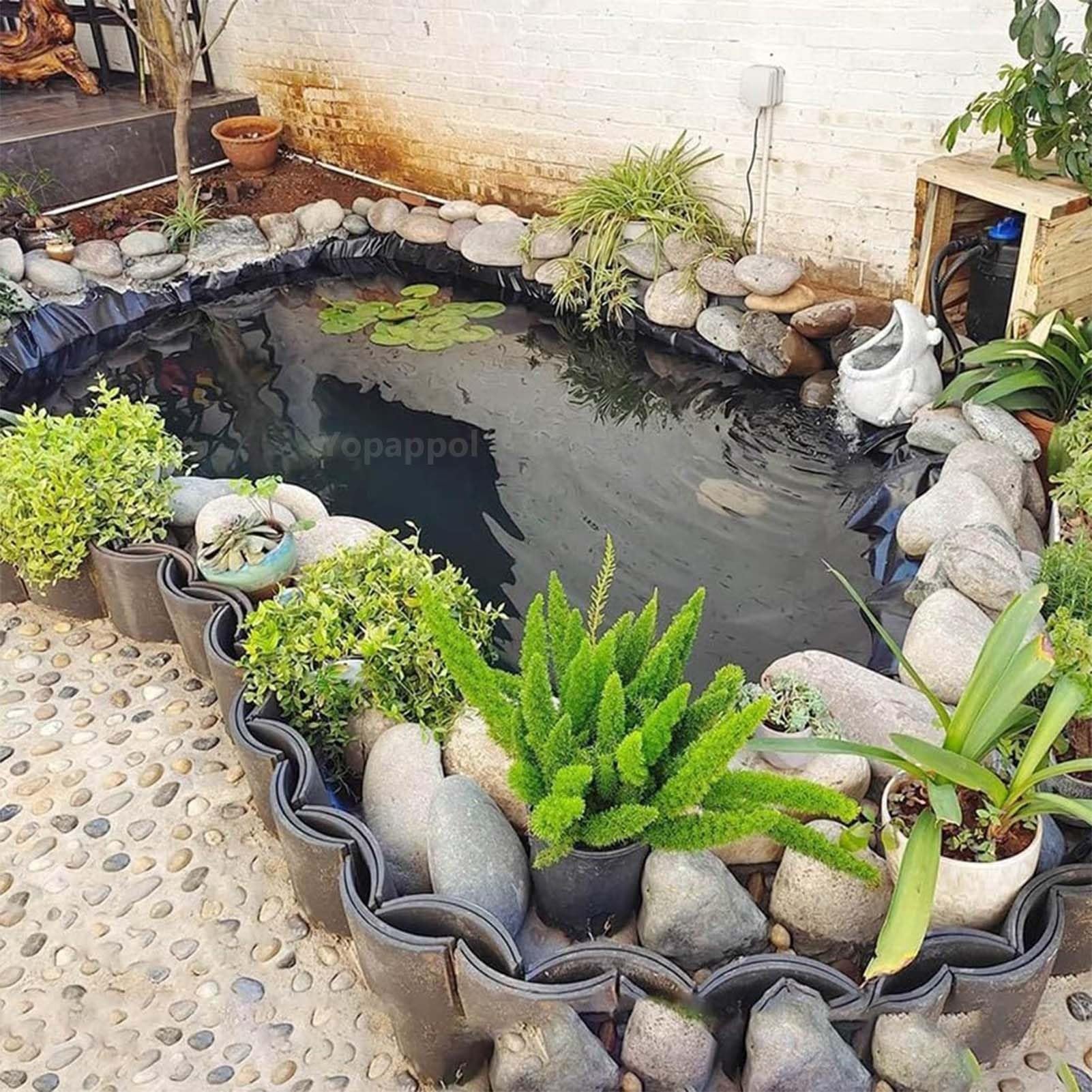 Rivestimento per laghetto in HDPE nero resistente, 6 x 6 m, per laghetti da pesce, paesaggi da giardino, acquacoltura, cascate e stagni con anatre, base resistente per terrazze e uso esterno
