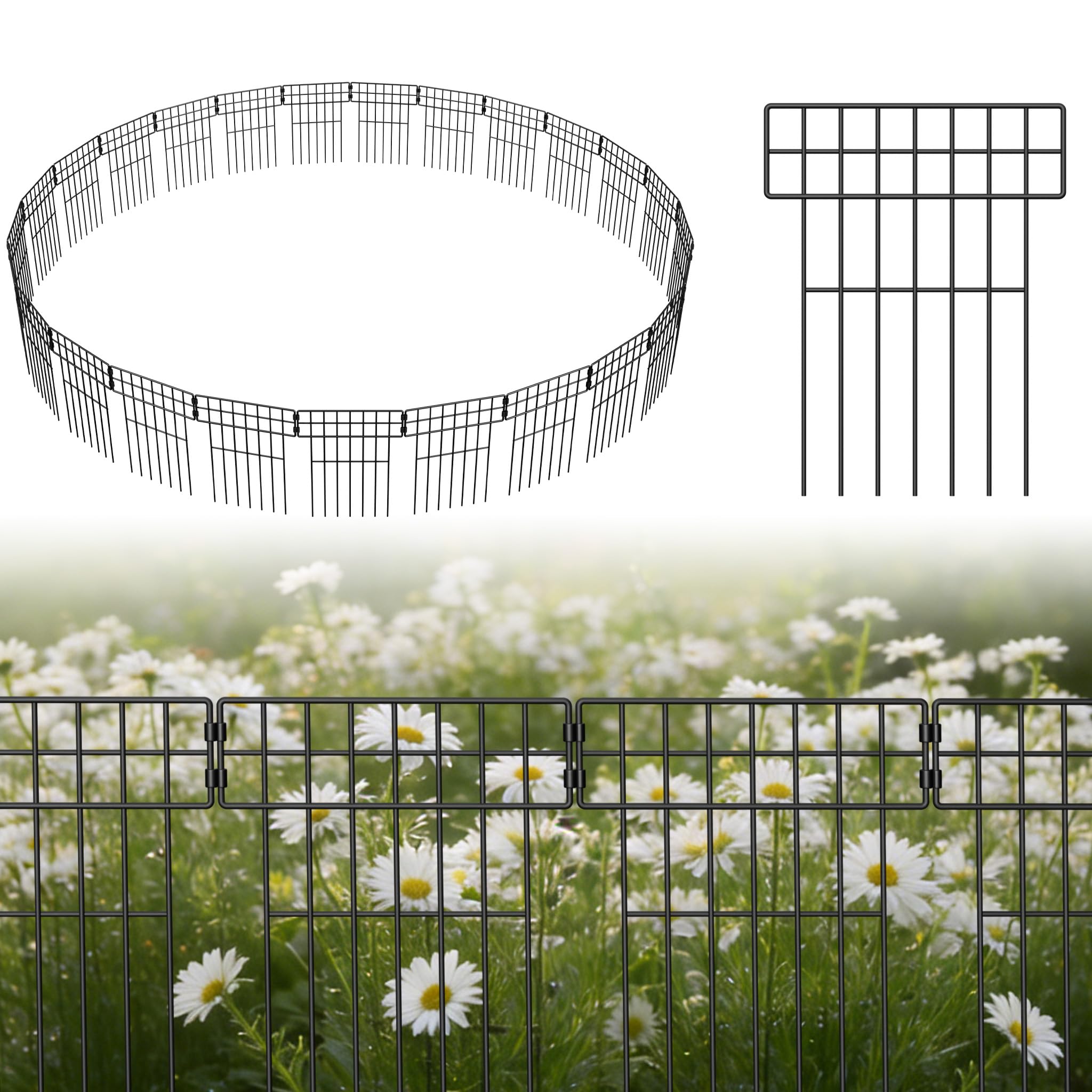 YEATHOR 10pcs Garden Fence Panels 32x42cm Decorative Garden Border Fencing with Connector Modular Temporary Animal Barrier Metal Wire Panels for Landscape Flower Bed Yard Dogs Pond