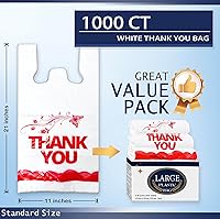 Vista 3 de YoYoRain 1000 piezas de bolsas de camiseta blancas "Thank You" – Bolsas de compras reutilizables y desechables para comestibles y supermercado