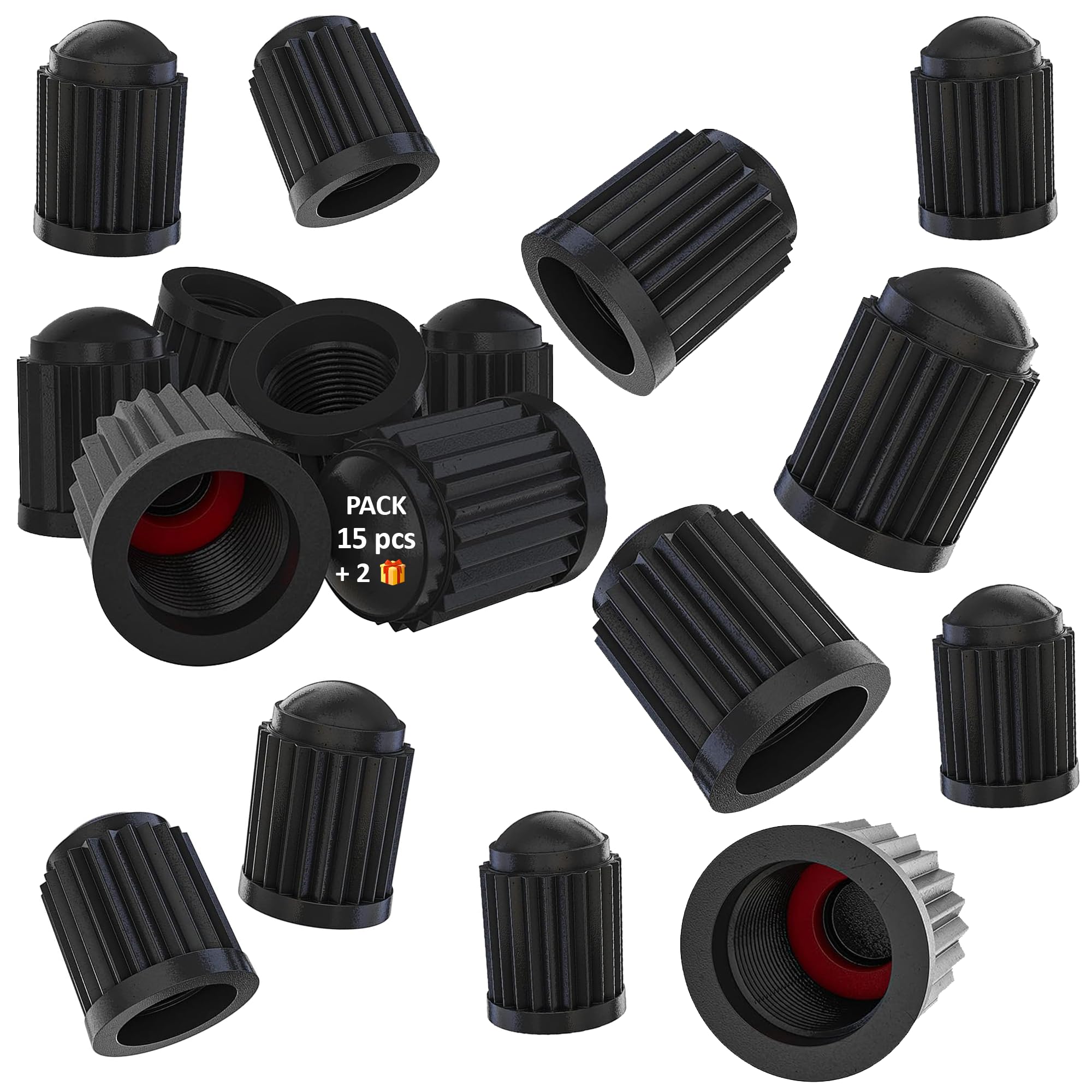 Pack of 15 Car Wheel Caps + 2 Free Universal Valve Caps for Tyre, Motorcycle, Bike or Scooter | Anti-Leak Sealant Ring for Total Protection