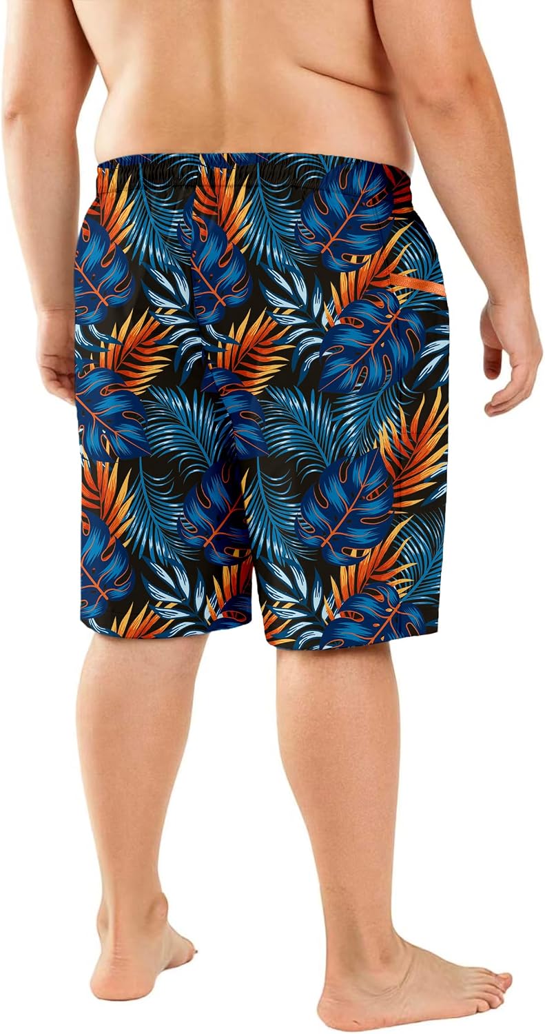 Big and Tall Swim Shorts Men's 10 in Tropical Printing Bathing Suit Breathable Mesh Liner Quick Dry Swimwear