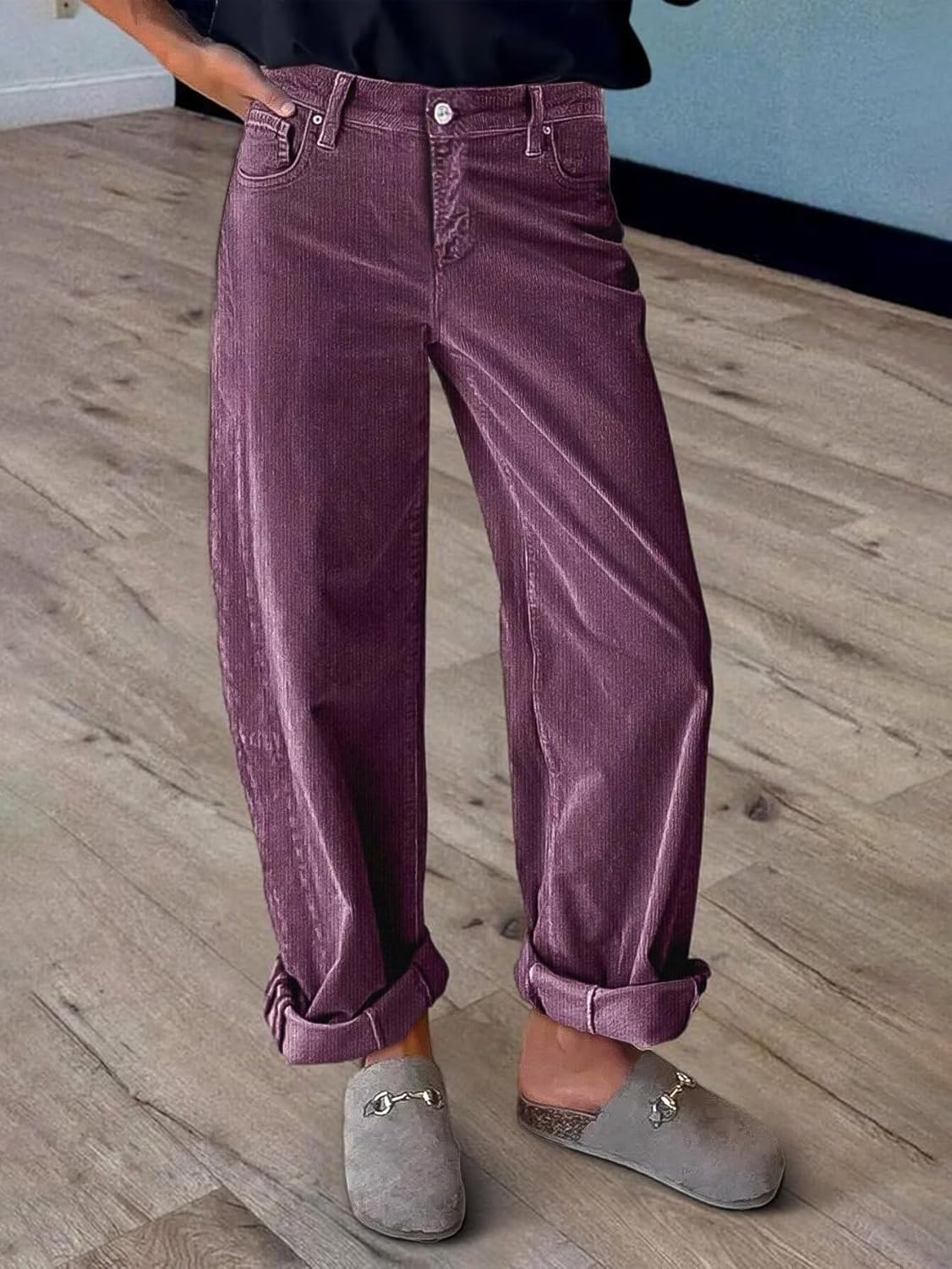 Flamingals Wide Leg Jeans for Women Mid Waist Baggy Stitch Decor Denim Washed Pants Without Belt