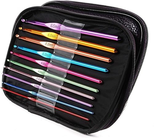 Miniatura 3 de 22 ganchos de ganchillo con mango de aluminio mixto, agujas de tejer ergonómicas con estuche, multicolor, hilo para manualidades