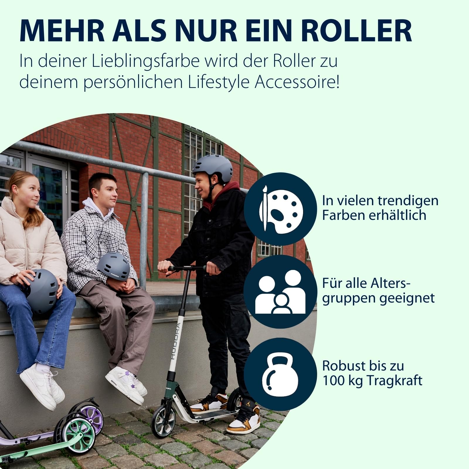 HUDORA BigWheel® 205 Advanced Scooter - Komfortabler Aluminium-Roller für bis zu 100kg - Höhenverstellbarer & zusammenklappbarer Tretroller - Kick-Scooter für Kinder/Jugendliche & Erwachsene