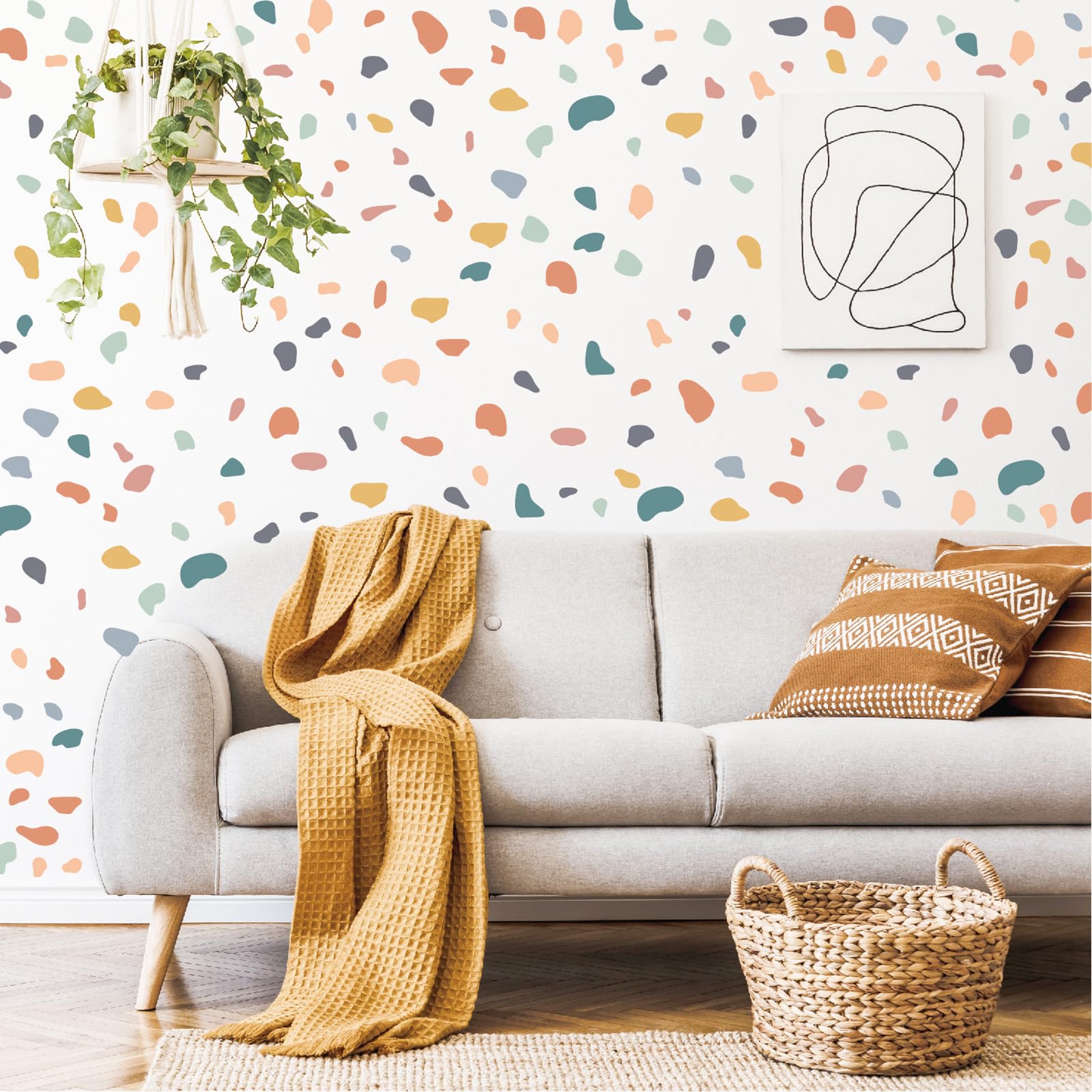 Colorful Terrazzo Pattern Wall Decal Stickers Irregular Stones Modern Geometric Abstract Wall Stickers Decals for Bedroom Living Room Bathroom Kids Room Nursery DIY Home Decorations