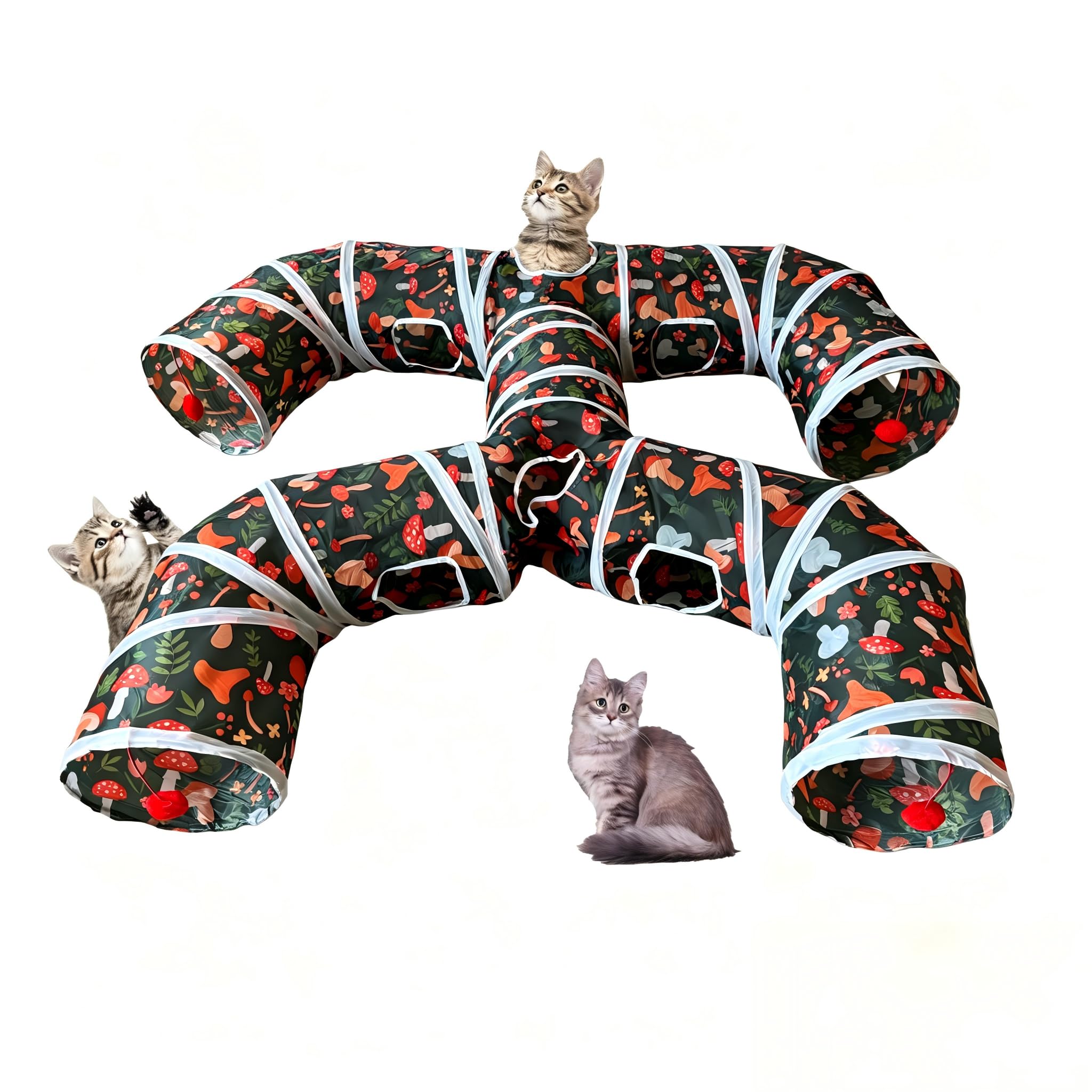 Tunnel giocattolo pieghevole a forma di H con palline da gioco interattive, 4 uscite per gatti, gattini, conigli e piccoli animali domestici, tubo da gioco pieghevole per divertimento ed esercizio al