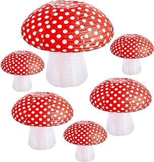 Mushroom Paper Lanterns 6 Pcs Mushroom Hanging Paper Lanterns 3 Size Paper Lantern Bedroom for Alice in Wonderland Themed Birthday Baby Shower Fairy Theme Party Decorations