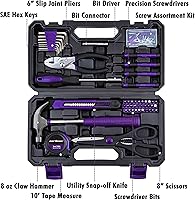 Vista 2 de CARTMAN Home Tool Set Kit, Basic Household Hand Tools with Storage Case Purple