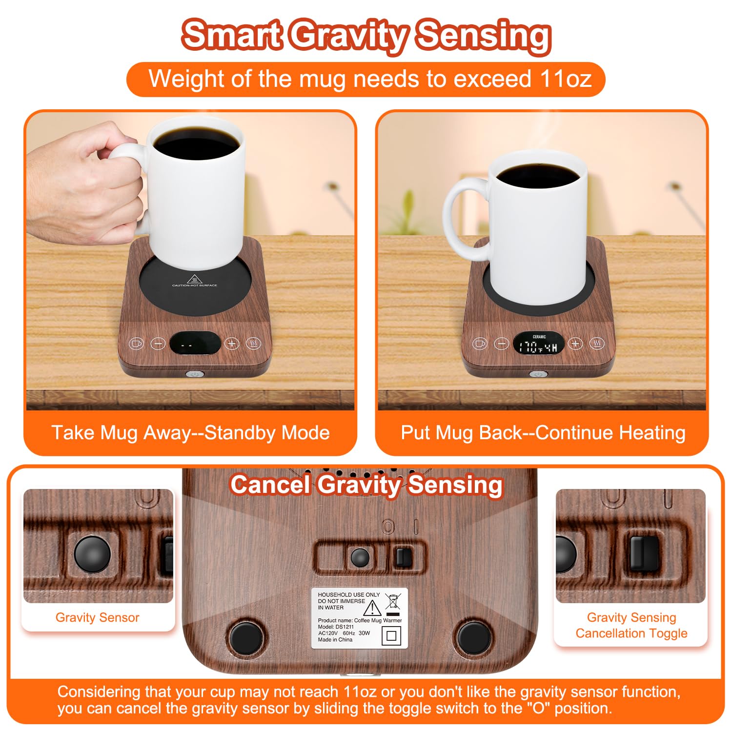 自動停止機能付き コーヒーマグウォーマー デスク用温度設定