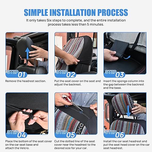 Miniatura 5 de Nilight Fundas de asiento de automóvil, 2 unidades, manta baja de rayas rojas con almohadillas para los hombros, transpirable, lavable, tejido a