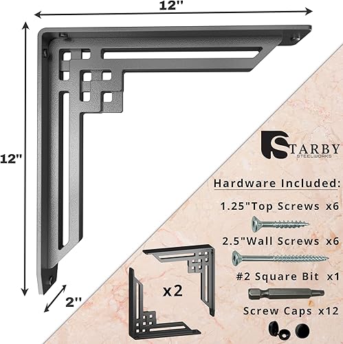 Miniatura 3 de STARBY Soportes de estante resistentes (paquete de 2) - Ménsulas de metal de diseño para repisas, encimeras y estantes decorativos - Capacidad # 500