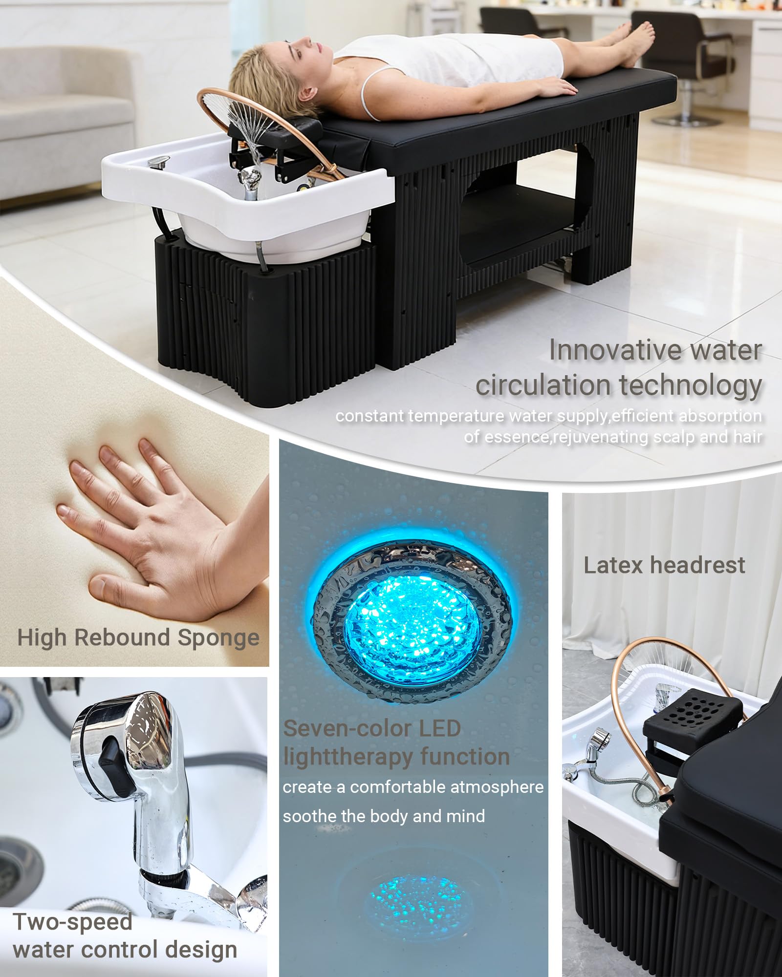 Kopf-Spa-Liege mit Wasserzirkulation und Begasung für Schönheitssalons und Friseursalons