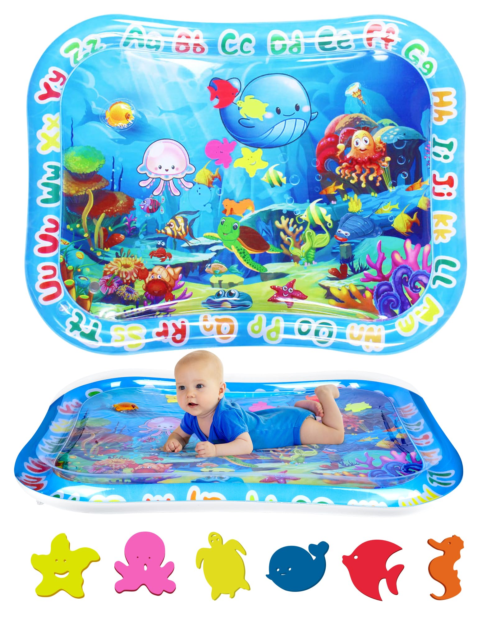 Gran Manta Agua Bebé XXL 95x76cm - Gonflable Tummy Time Mat, Tapete Sensorial Bebé para 3 6 9 12 Meses, Juguete para Bebé, Niño Pequeño y Recién Nacido
