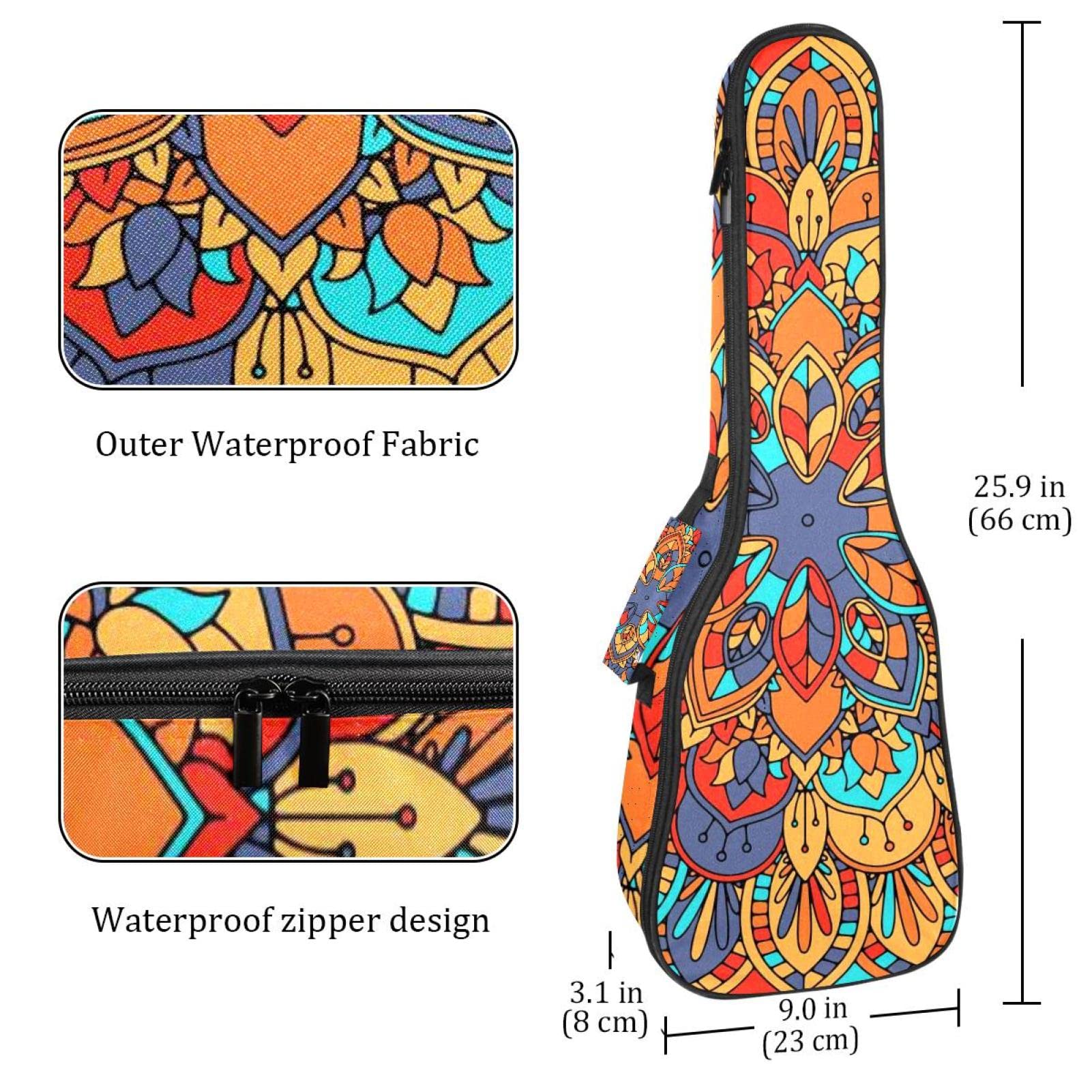 Sac à dos robuste pour ukulélé de concert - Sac de rangement pour ukulélé soprano - Ukulélé ténor - Sac rembourré de 10 mm - Motif mandala abstrait