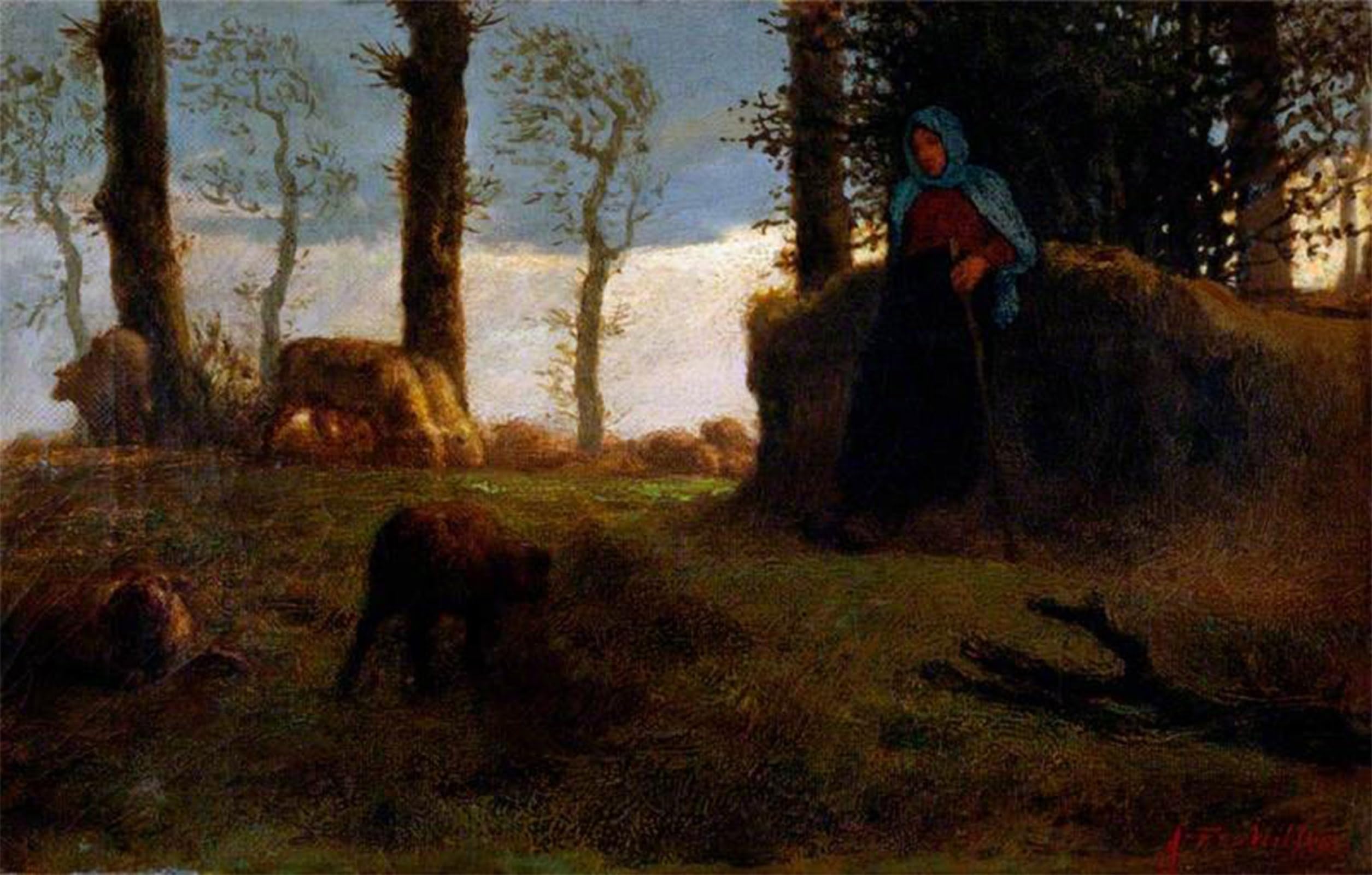 SERENDIPITP Vintage Picture Print on Canvas Wall Art Poster the Shepherdess by Jean-francois Artwork Print Poster for Wall Decor 60x90cm