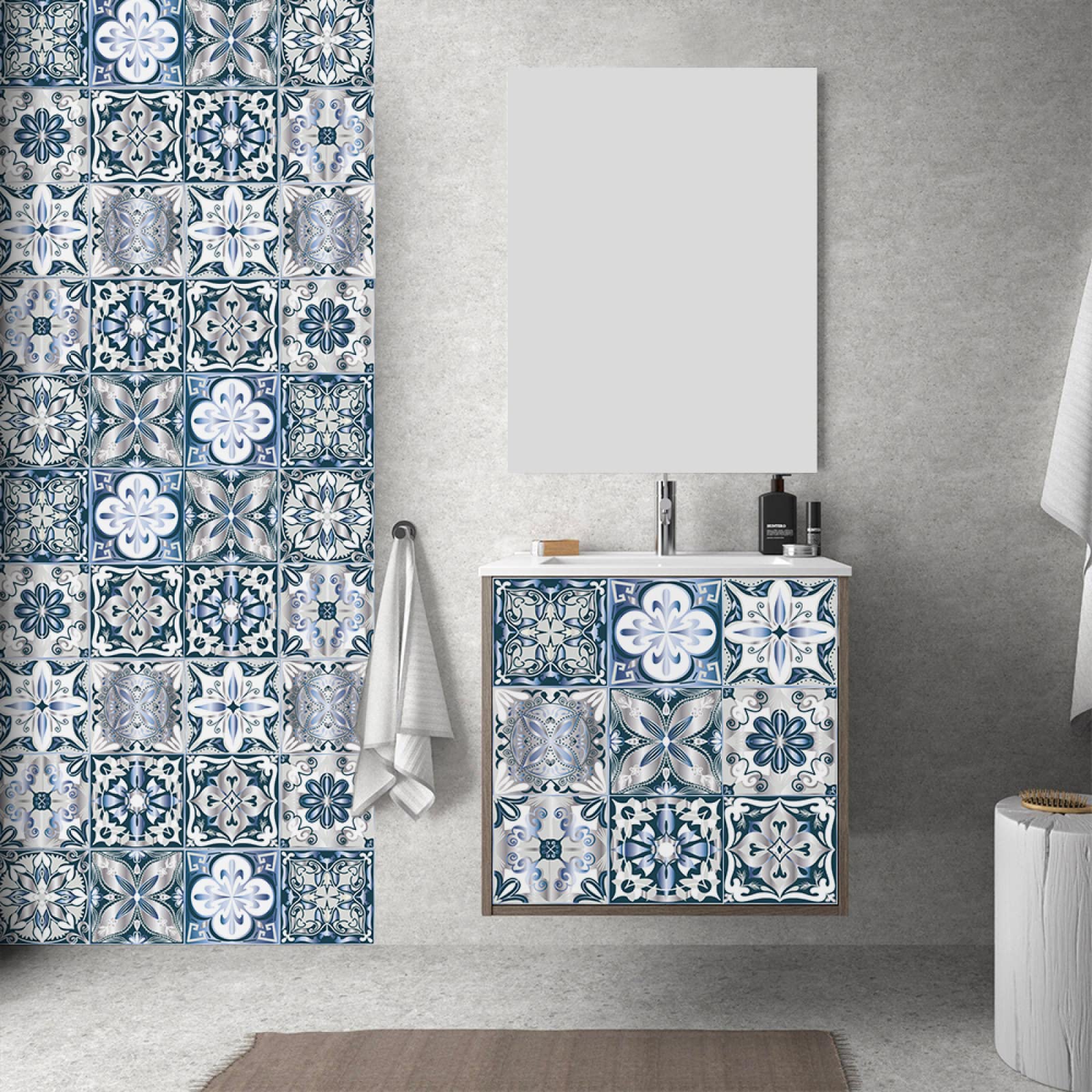Tile Stickers Grey Moroccan Blue Peel and Stick Wallpaper Self Adhesive Wall Tiles Home Decoration DIY on for Kitchen Bathroom Stairs 10 Pcs(15x15cm)
