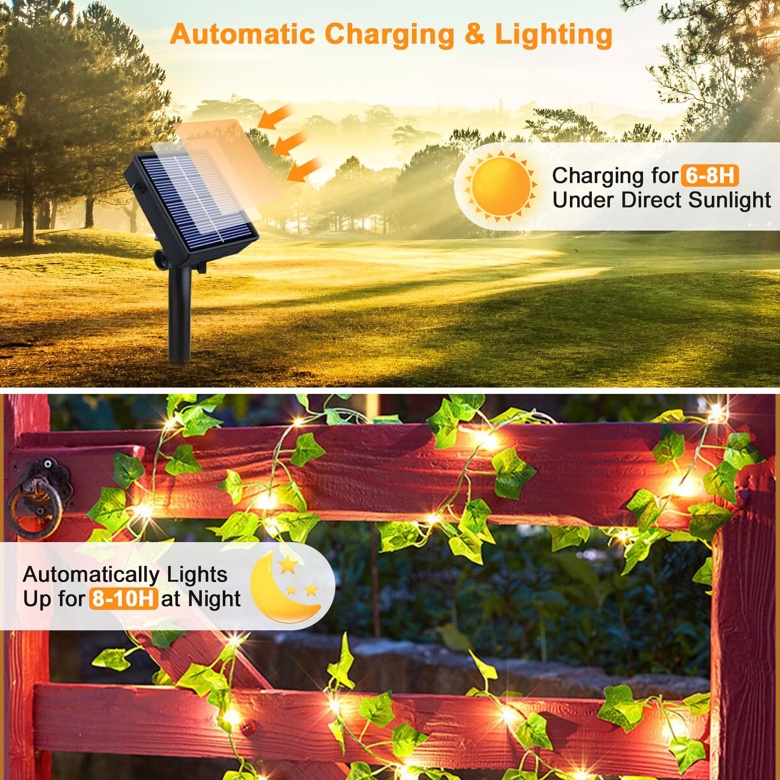 Qoosea Solar String Lights 7M 50LED 8 Modes Garland Fairy Lights Artificial Ivy Leaves String Light Waterproof Decoration for Garden Yard Balcony Party Christmas Decor - Image 2