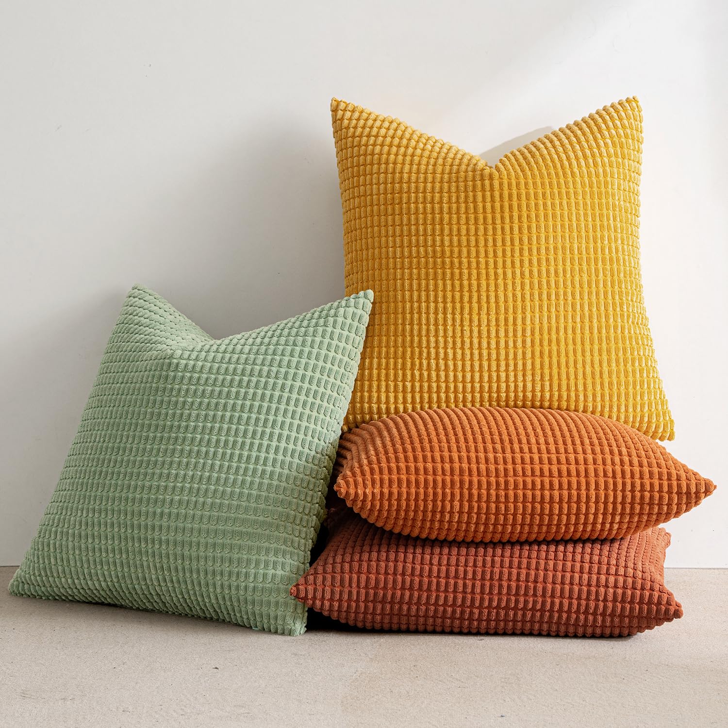 MIULEE Federe Cuscini Decorativi Divano Copricuscini Granula in Poliestere Federa Moderno Morbido Resistente Quadrato per Soggiorno Camera da Letto Casa Sedia 50x50 cm 4 Pezzi Serie Arancio-verde