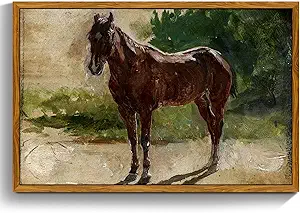 crmotu Framed Canvas Wall Art, Brown Horse Vintage Decor Painting, Classical Animal Art Prints Office Decorations, Still Life Aesthetic Wall Pictures for Living Room Bedroom Kitchen Gallery 16x24in