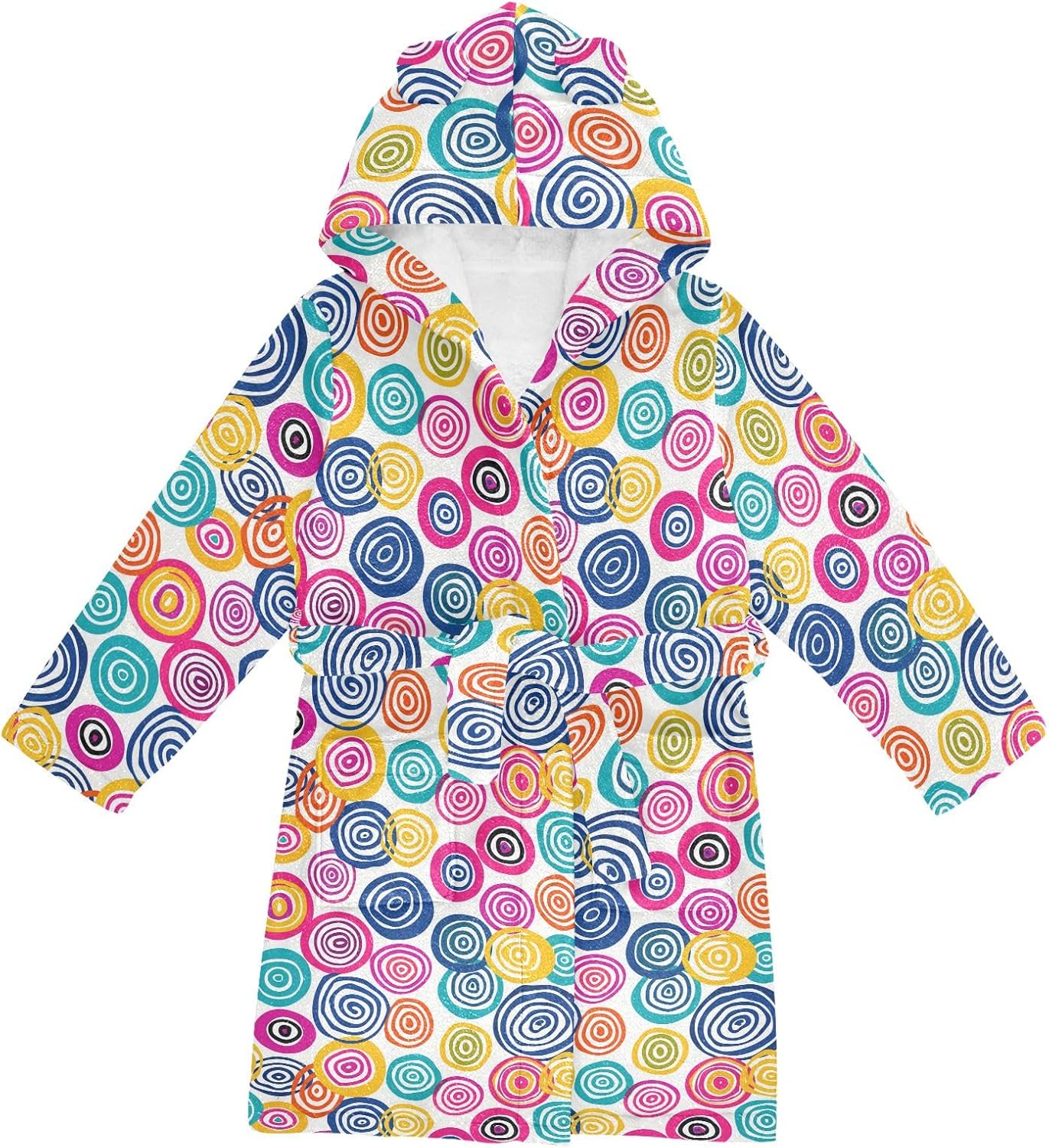 Swirly Circle Toddler Hooded Bathrobe for Boys Girls Soft Plush Bath Towel Robe 2-12 Years
