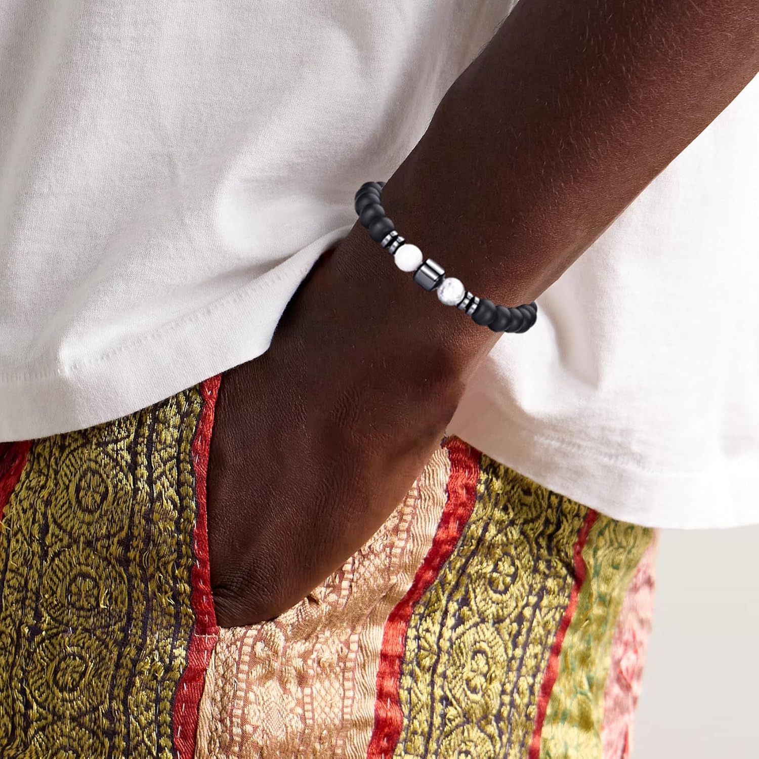 RANKEEF Mens Beaded Bracelets Set 8MM Tiger Eye Lava Stone Stretch Natural Stone Men's Bead Bracelet Mens Bracelet - Image 5