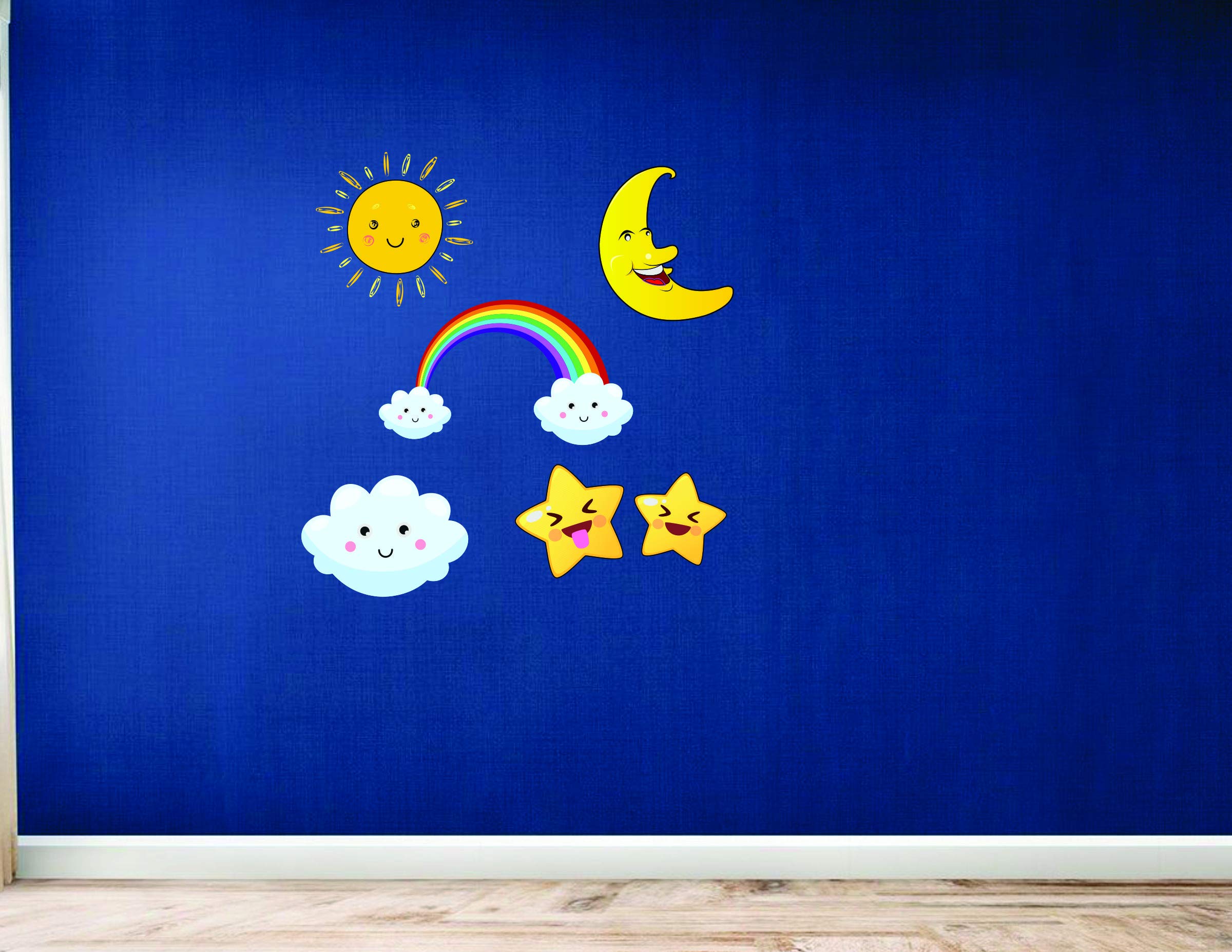 Smily Moon,Stars,Rainbows,Cloud & Sun Wall Sticker for Child Room (PVC Vinyl,91 cm x 89 cm)