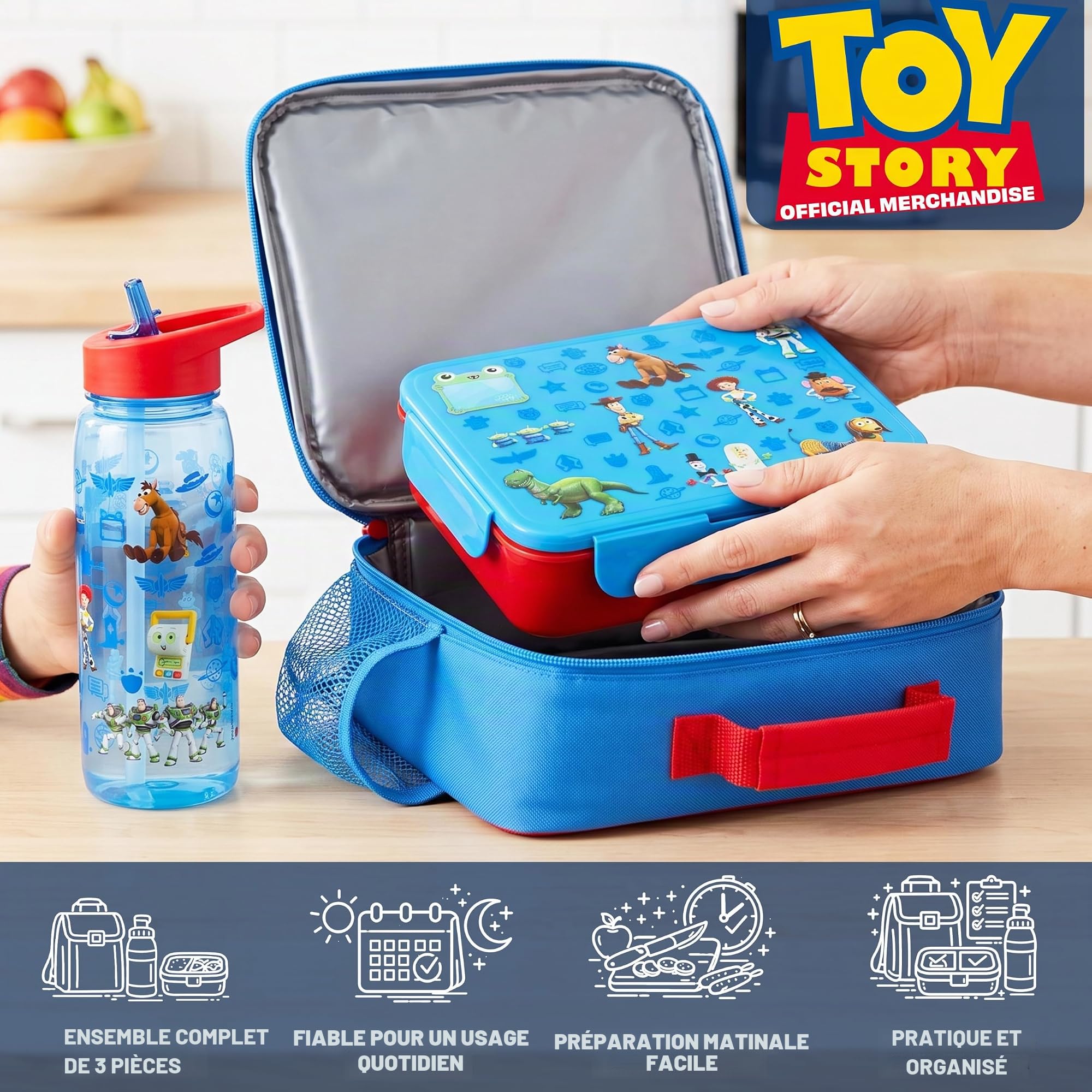 Get Trend Disney Toy Story Sac Isotherme Repas Enfant Set, 3 Pcs Bento Lunch Box, Lunch Bag Isotherme et Gourde Sans BPA, Fermeture Eclair, Poignée et Porte Bouteille, Cadeau Garcon (Multi Toy Story)