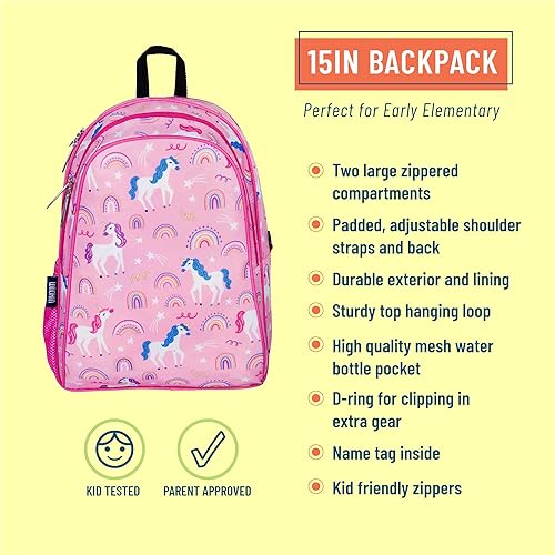 Miniatura 2 de Wildkin Mochila infantil de 15 pulgadas para niños y niñas, perfecta para primaria primaria, mochila para niños con espalda acolchada y correa