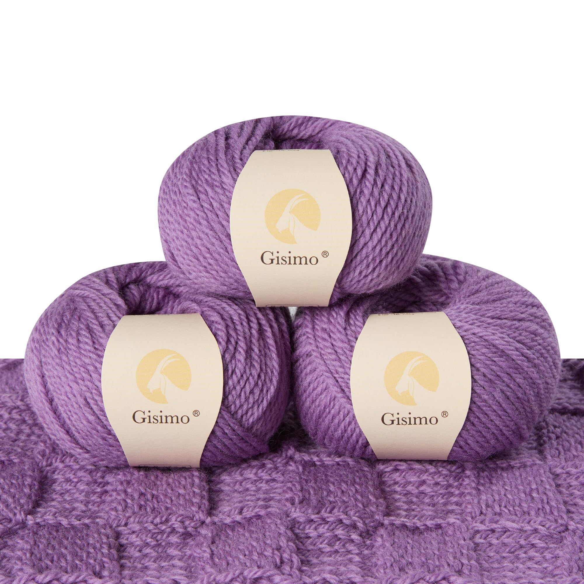 100% Merino Wool Yarn, 3-Ply Luxurious and Soft Yarn for Hand Knitting &amp; Crocheting (Purple,3Balls)