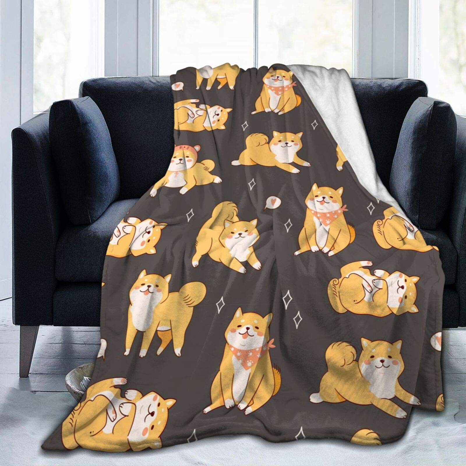 JOOCAR Flannel Throw Blanket Janpanese Dogs Shiba Inu Cozy and Soft Plush Warm Blankets for Bed Couch Living Room Sofa Chair