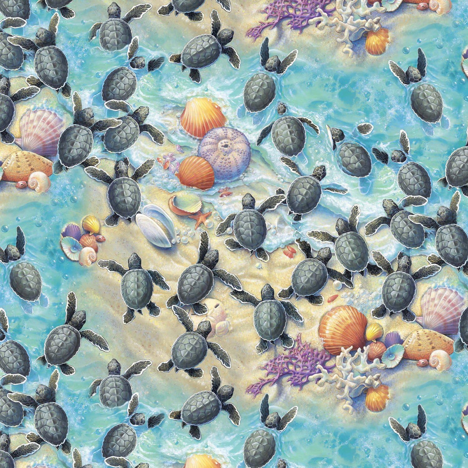 Elizabeth's Studio Race to Safety 1609E Multi Turtles Fabric