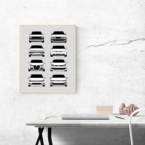 Vista 4 de Handmade Poster compatible with Volkswagen Golf GTI Generations and Print of VW GTI (Car Models: MK1 to MK8) - White, 8x10" Satin Print (Unframed)