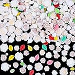 Sinyanail 3D Flower Nail Charms Set,150pcs Mixed Size Camellia Rose Resin Charms,150pcs Mixed Size and Color Leaves,100pcs Round White Pearl Beads for Women\'s Manicure Making (13-Rose-3Yellow)