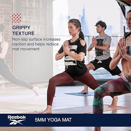 Miniatura 2 de Reebok Tapete de yoga sólido de 0.197 in de 68 x 24 pulgadas, antideslizante, ligero, plegable y duradero, con correa de transporte para