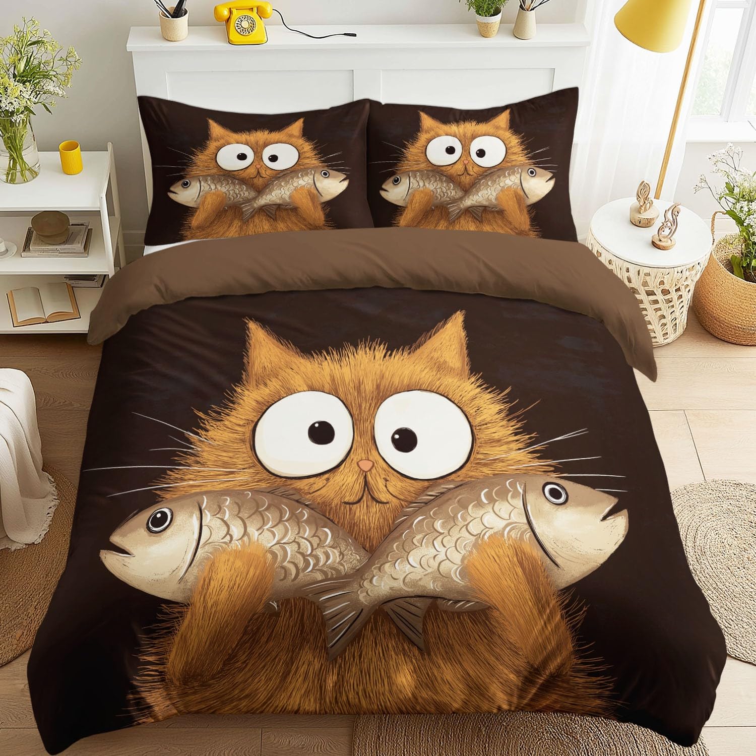 Housse de couette chat roux 140x200 pour une chambre d'enfant cocooning et chaleureuse