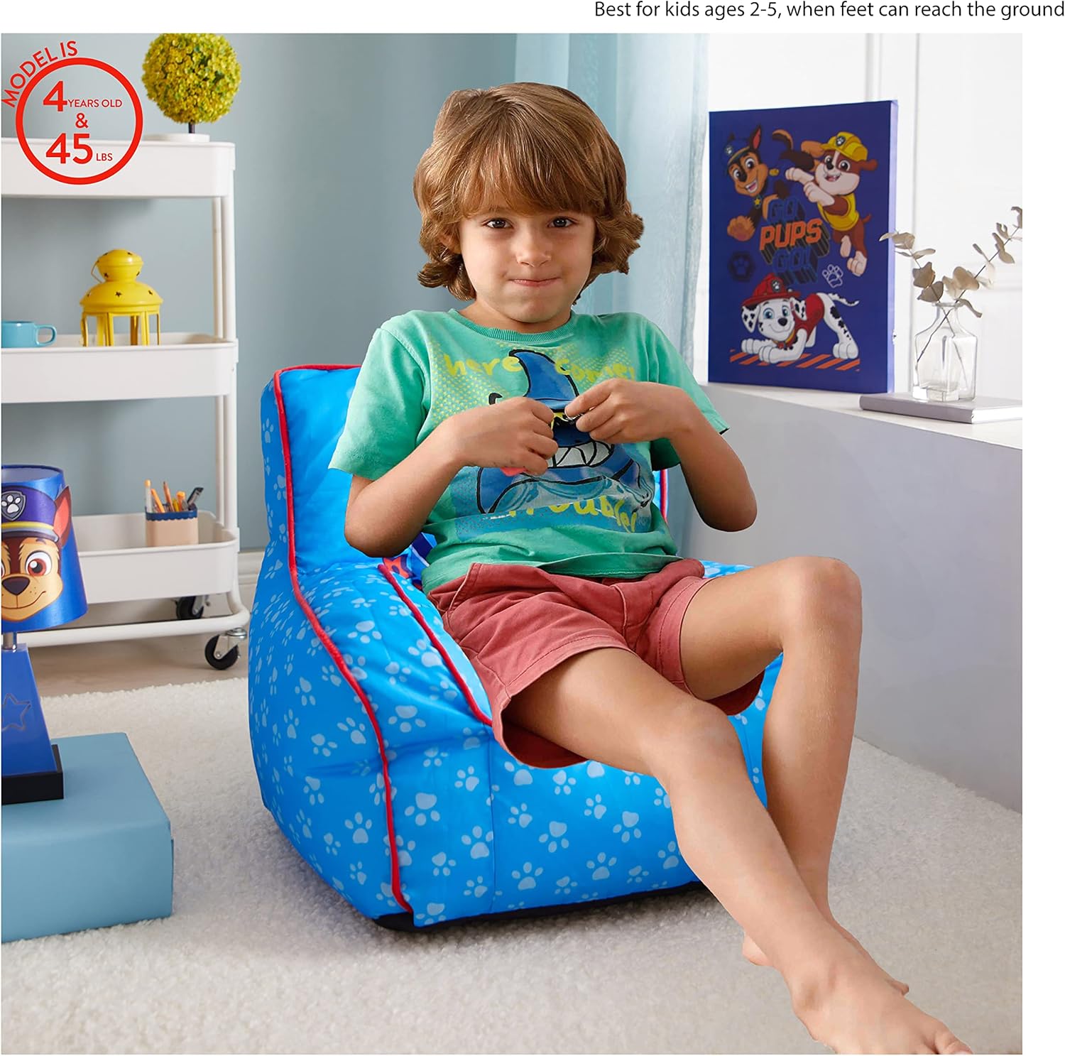 Idea Nuova Paw Patrol Kids Nylon Bean Bag Chair with Piping & Top Carry Handle Large