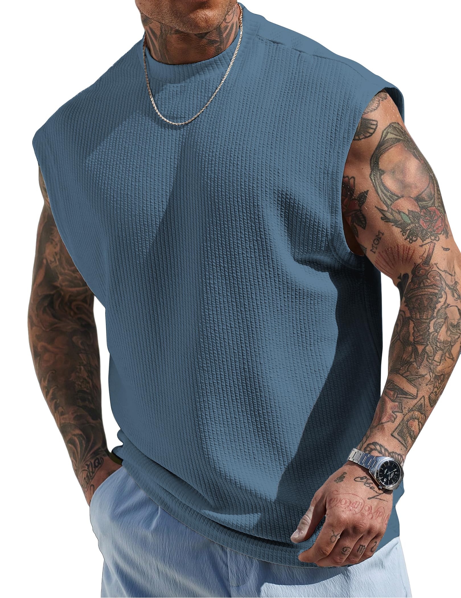 JMIERR Tank Top Herren Textur ärmellose Baggy T-Shirts Workout Muskel Unterhemd Oversize Fit Streetwears S-3XL