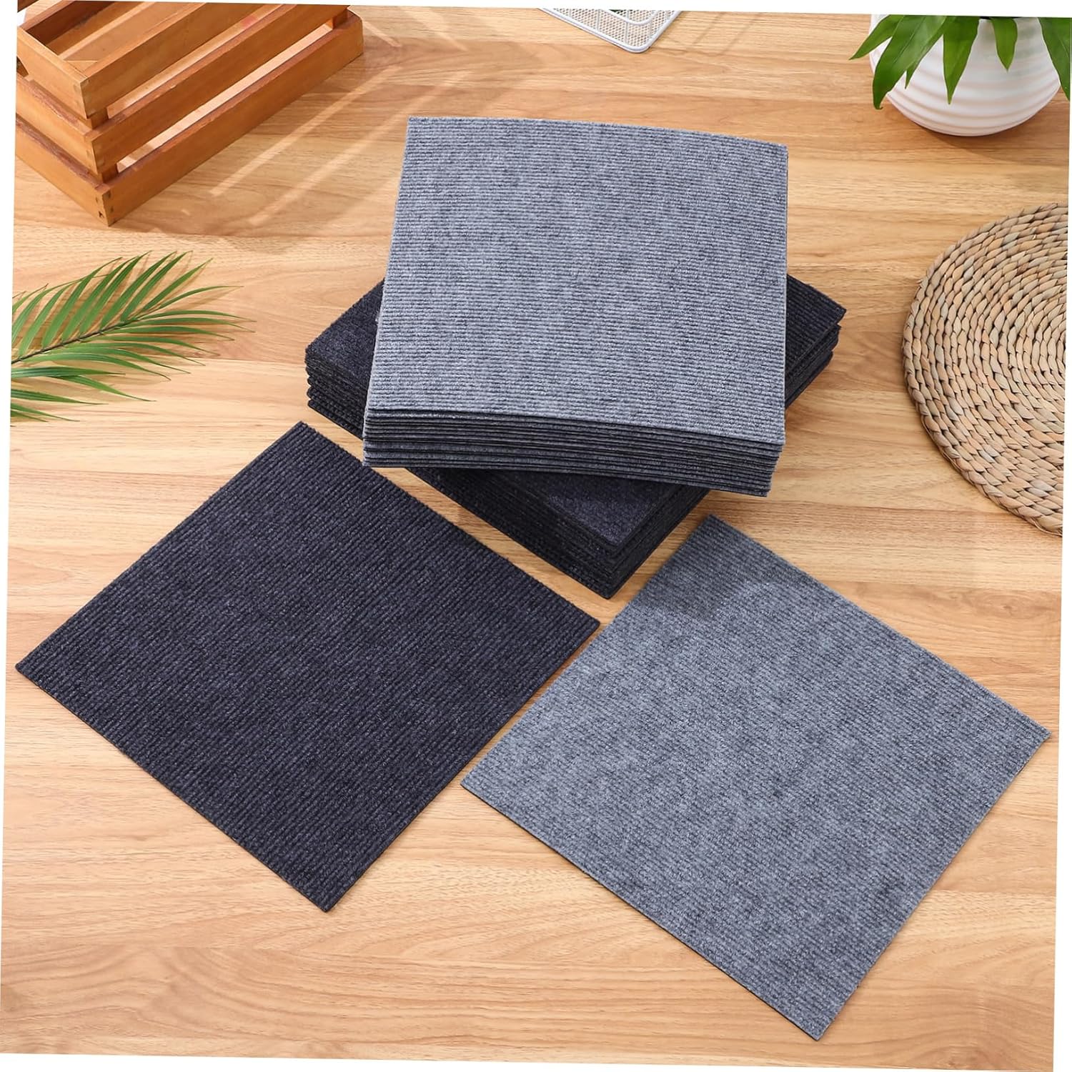 Yardwe 30pcs Self-Adhesive Carpet Tiles Non- Flooring for Home Installation Modern Grey Design Carpet Squares