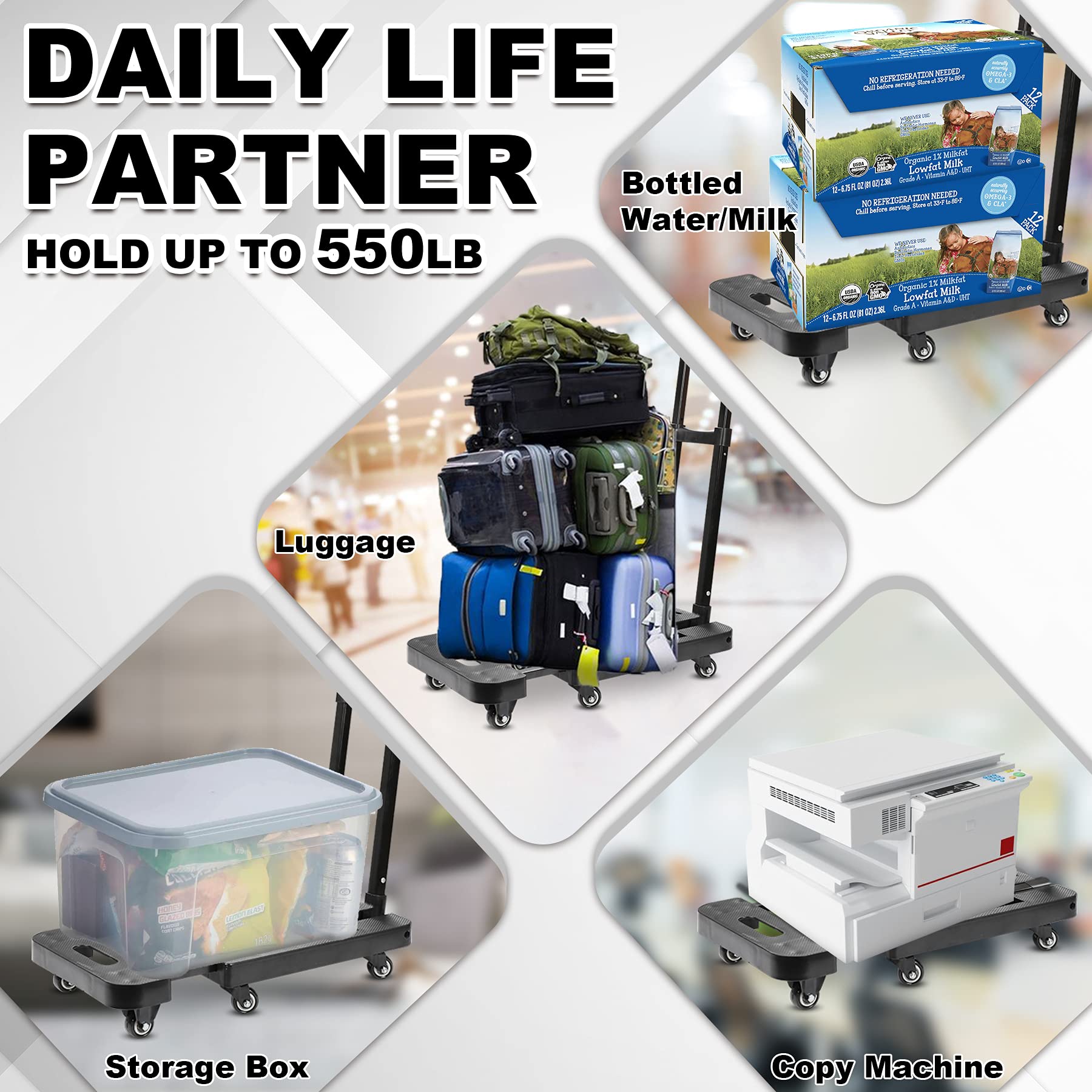 Folding Hand Truck, 550lbs Capacity 6 Wheels Heavy Duty Folding Luggage