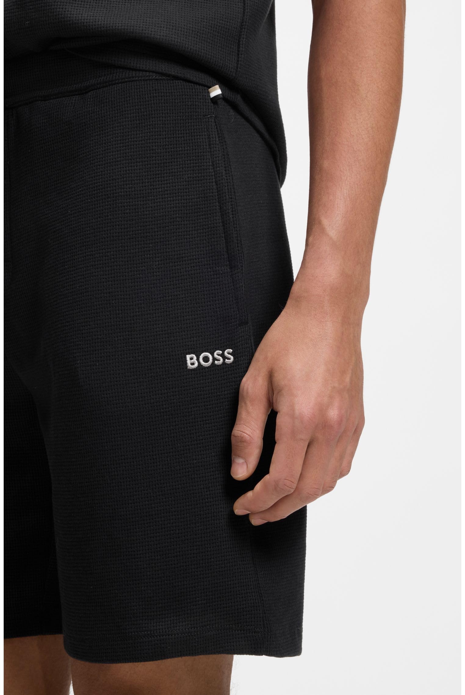 BOSS Hommes Waffle Shorts Short de Pyjama en Coton mélangé avec Logo brodé