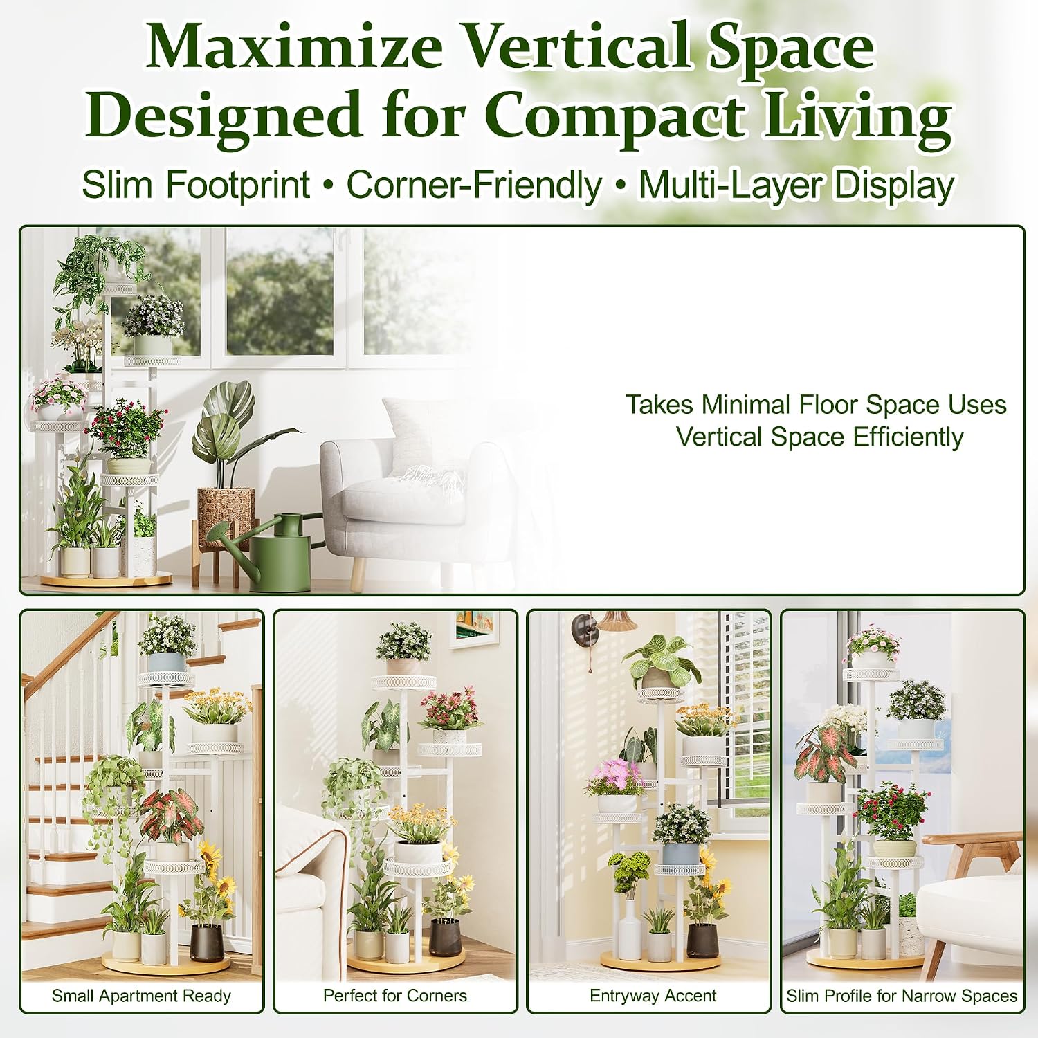 White Stand Plants, 5-Tier Metal Plant Stands for Outdoor Indoor Plants,Heavy Duty Flower Pot Stands for Multiple Plants,Decoration Display Racks for Patio Garden -WhiteFlower