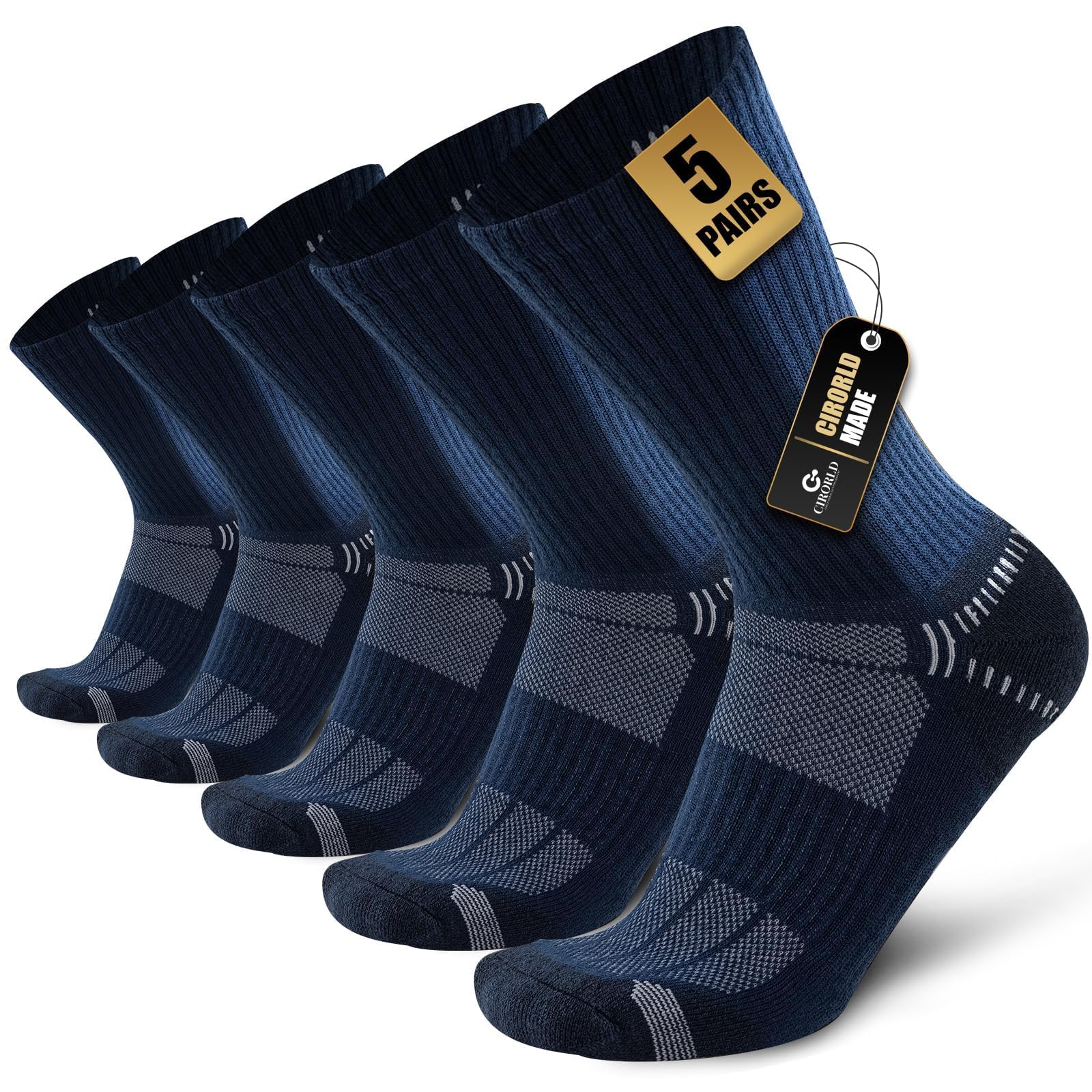 Circorld Mens Socks Wicking Breathable Cushion Crew Socks Men Women Anti-Blister Athletic Socks Multipack for Everyday Wear Running Work Walking Cycling Sports Hiking 5 Pairs 5-8 9-11 12-14