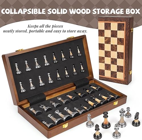 Miniatura 4 de Juego de ajedrez grande de lujo de 17 pulgadas, tablero de ajedrez de madera con piezas de ajedrez de metal y acrílico, tamaño King de 3.5 pulgadas,