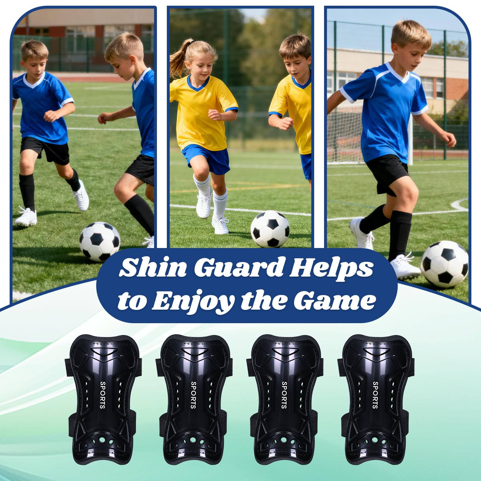 Espinilleras de fútbol para niños, 2 pares de equipo de fútbol juvenil con correas protectoras para niños y niñas, equipo de fútbol