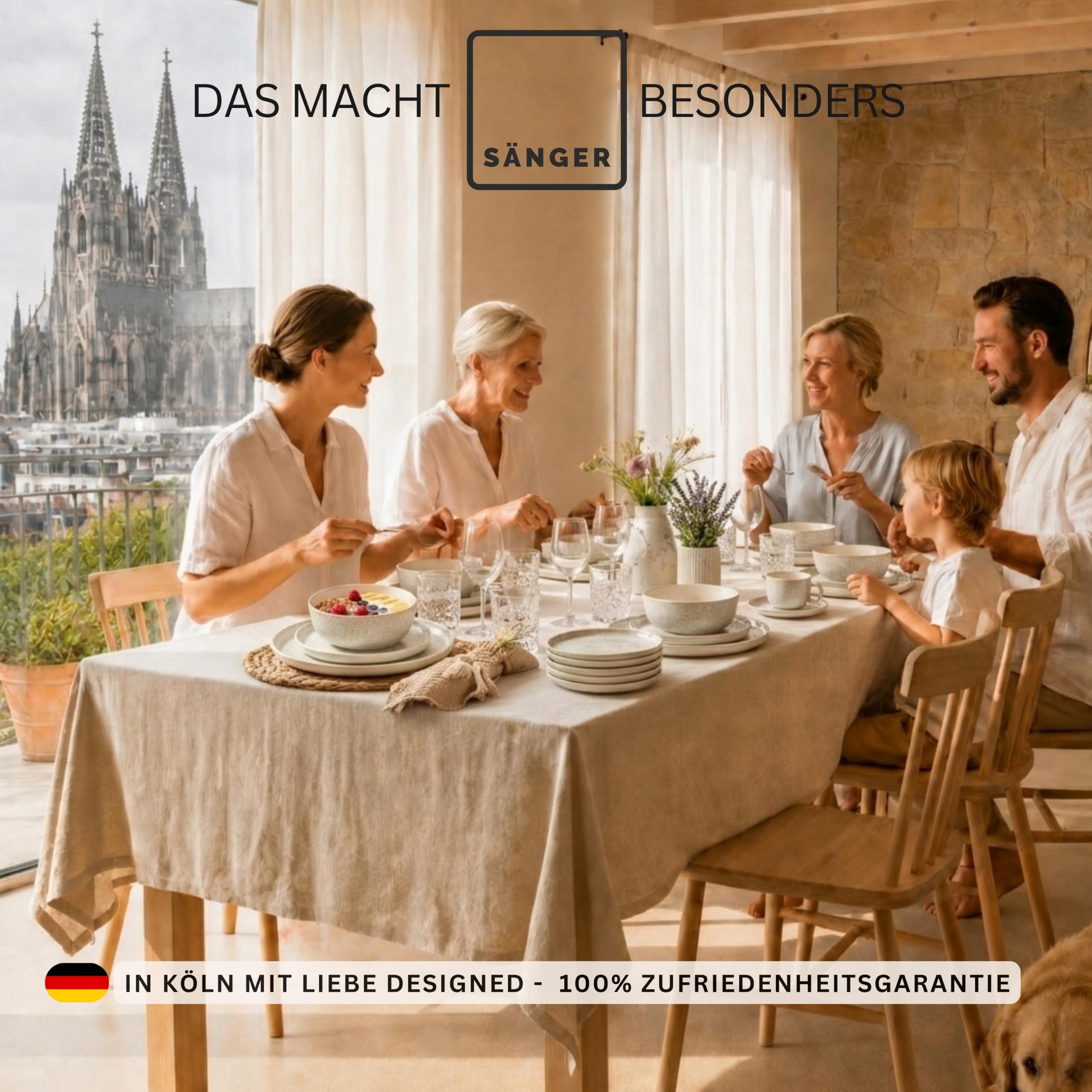 SÄNGER Key West | Steingut Geschirr Set 24 tlg, Teller Set 6 Personen, 6x Speiseteller, Müslischalen, Dessertteller, Pastaschalen, Tafelservice Creme Farben mit Sandiger Maserung | VALUE COLLECTION