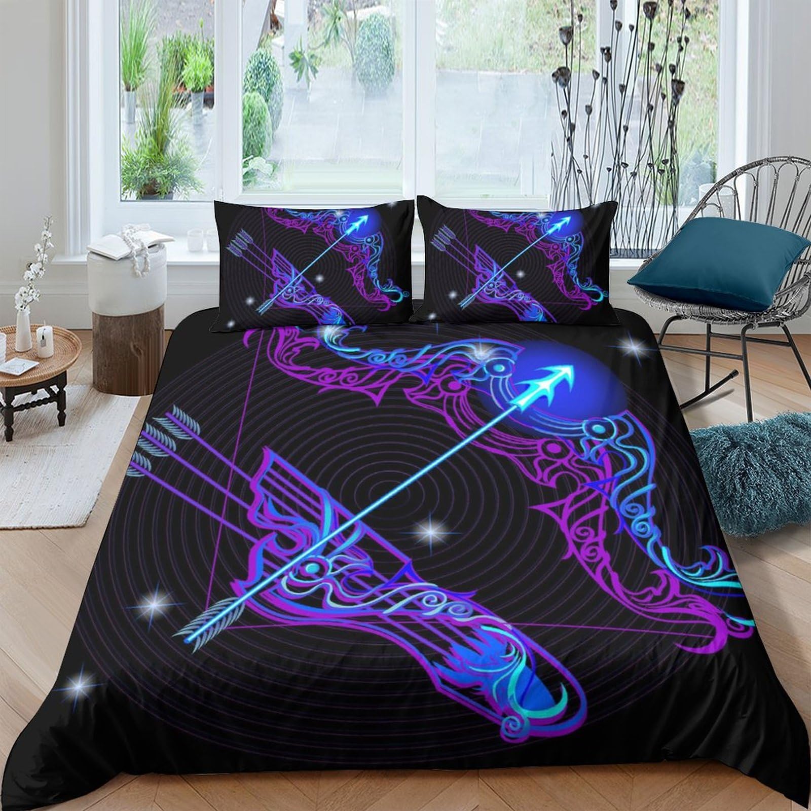 Ctjqhvkz Style-9 3D Printed Neon Constellation Fitted Sheet Microfiber Deep Blue Zodiac Mattress Cover For Bedroom Dorm Mattress Protection Decor Single（135X200cm）