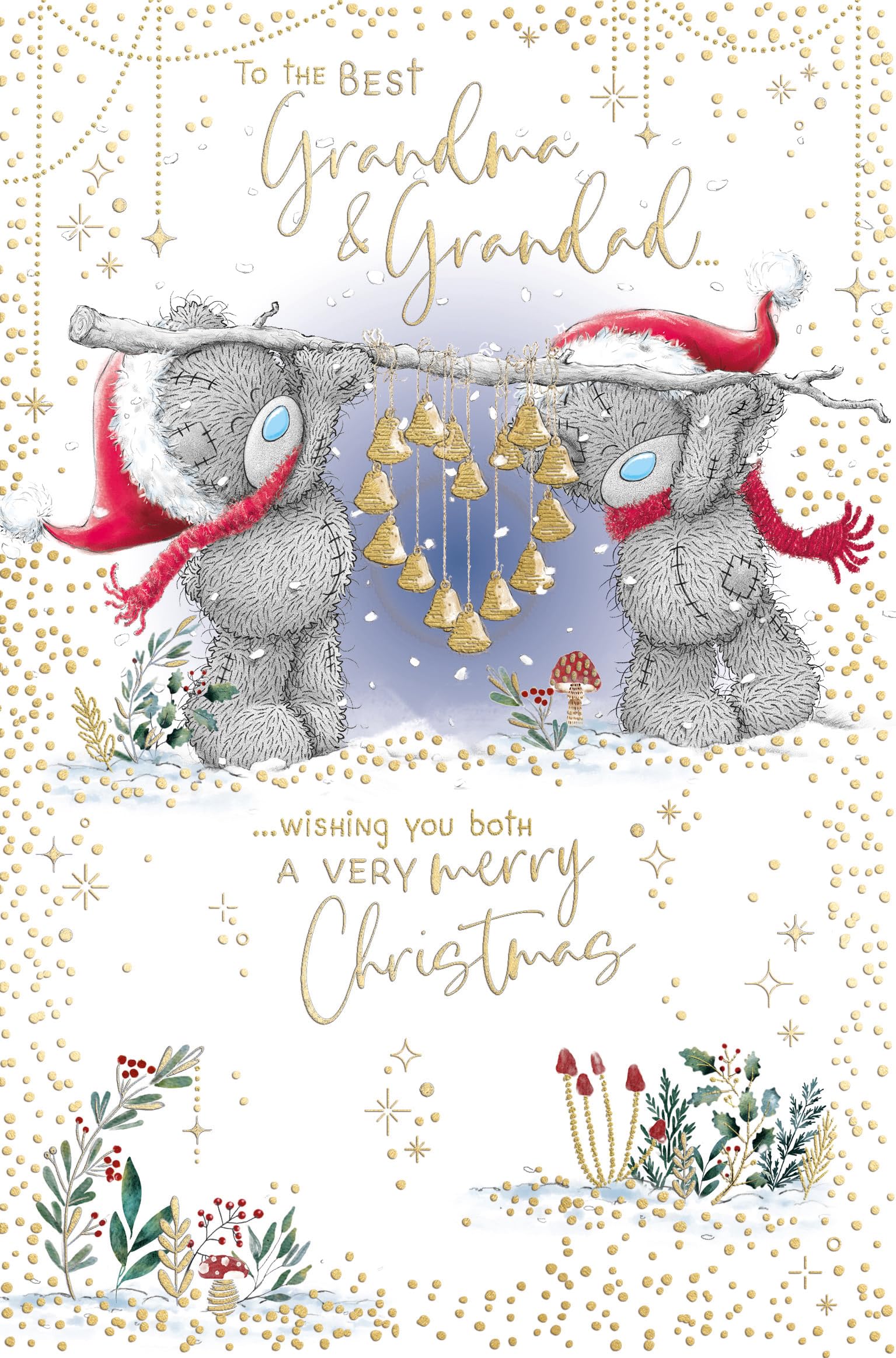 Me To You Tatty Teddy Christmas Card To Grandma And Grandad, Tatty Teddy Bears With Bells 5x8ins - Official Collection